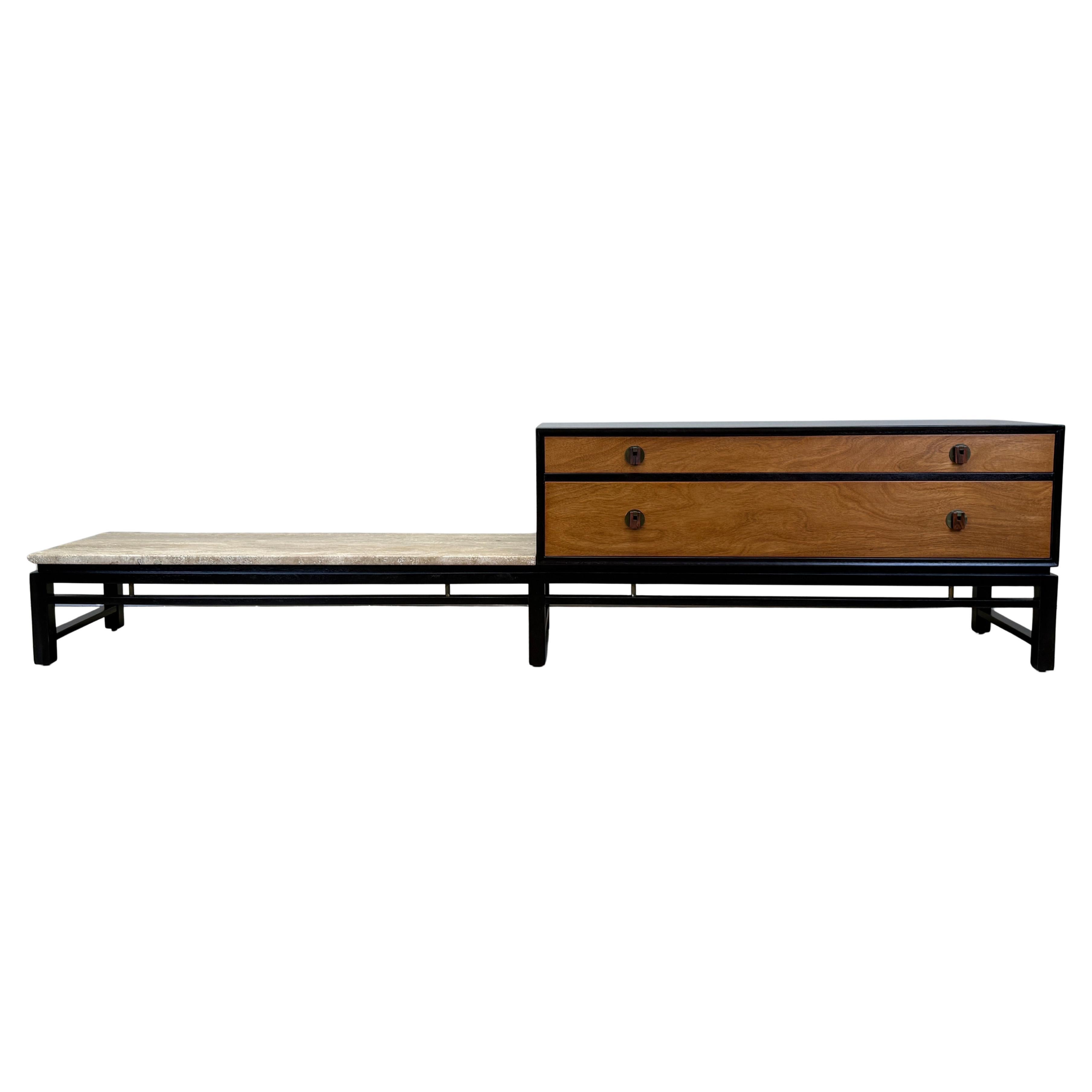 Edward Wormley for Dunbar Cabinet with Travertine Table For Sale