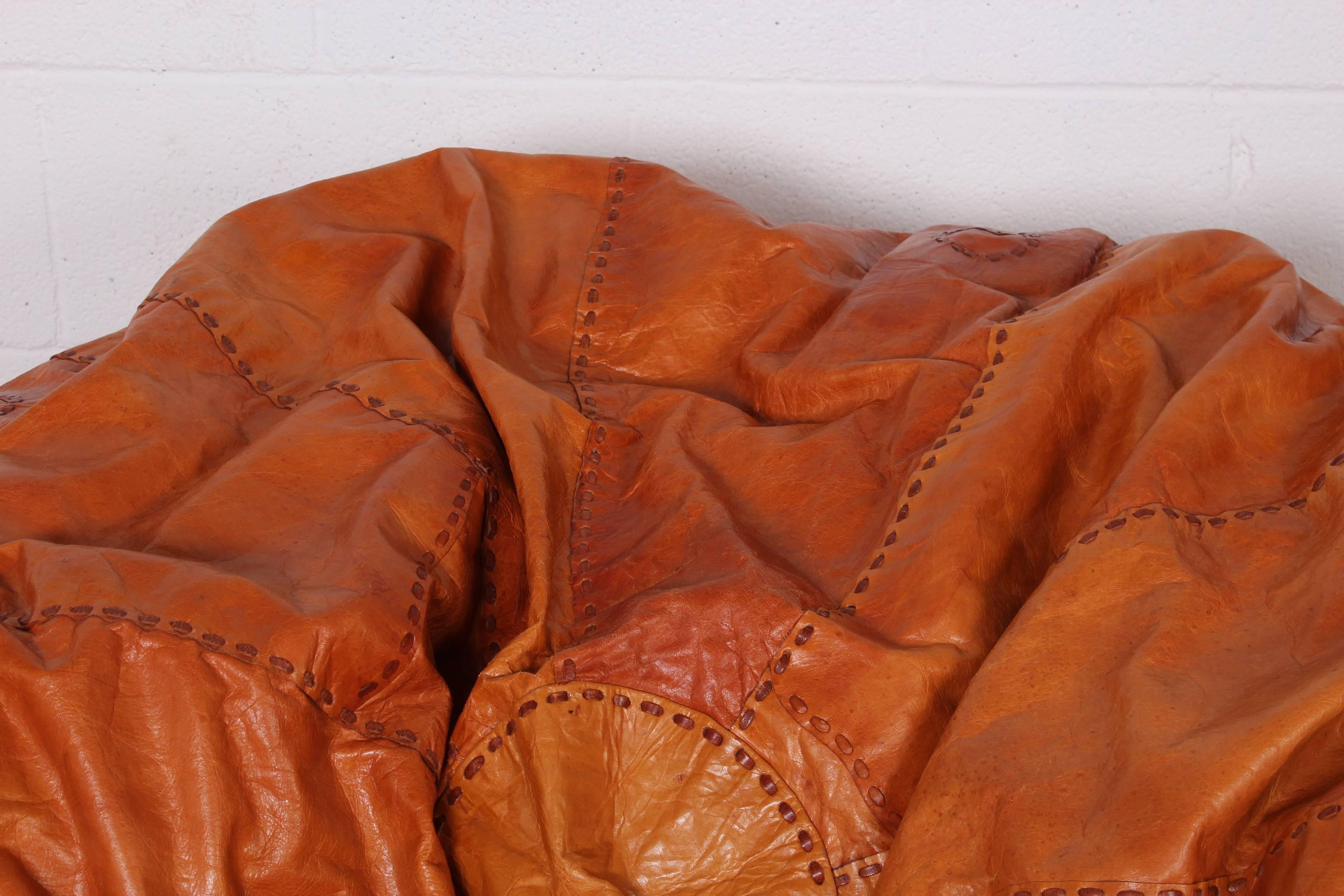 Large Patinated Leather Beanbag 6
