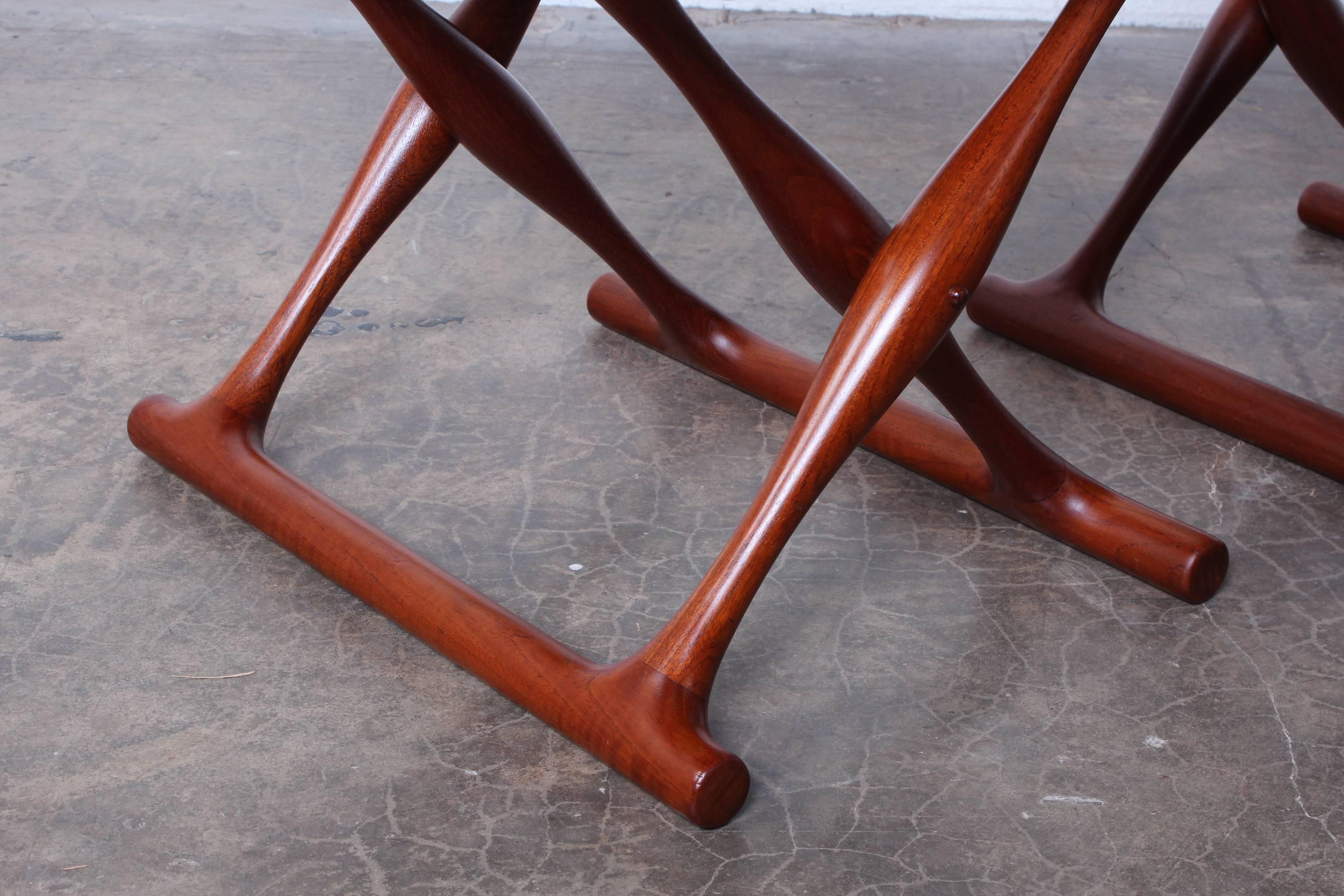 Pair of Teak and Leather Folding Stools by Poul Hundevad 5
