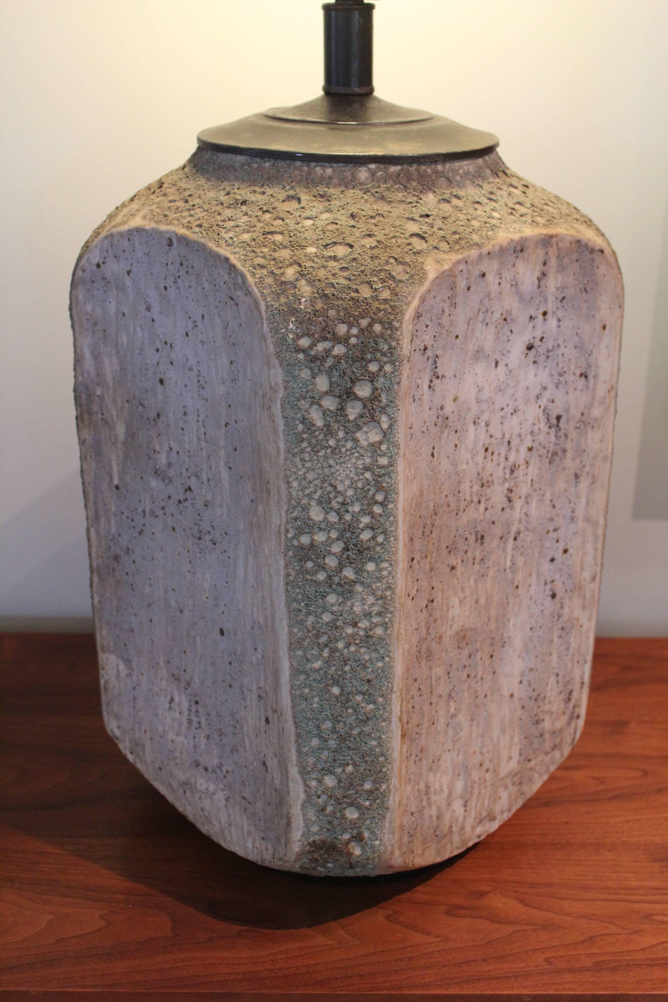 Huge Volcanic Glazed Ceramic Table Lamp In Excellent Condition In Dallas, TX