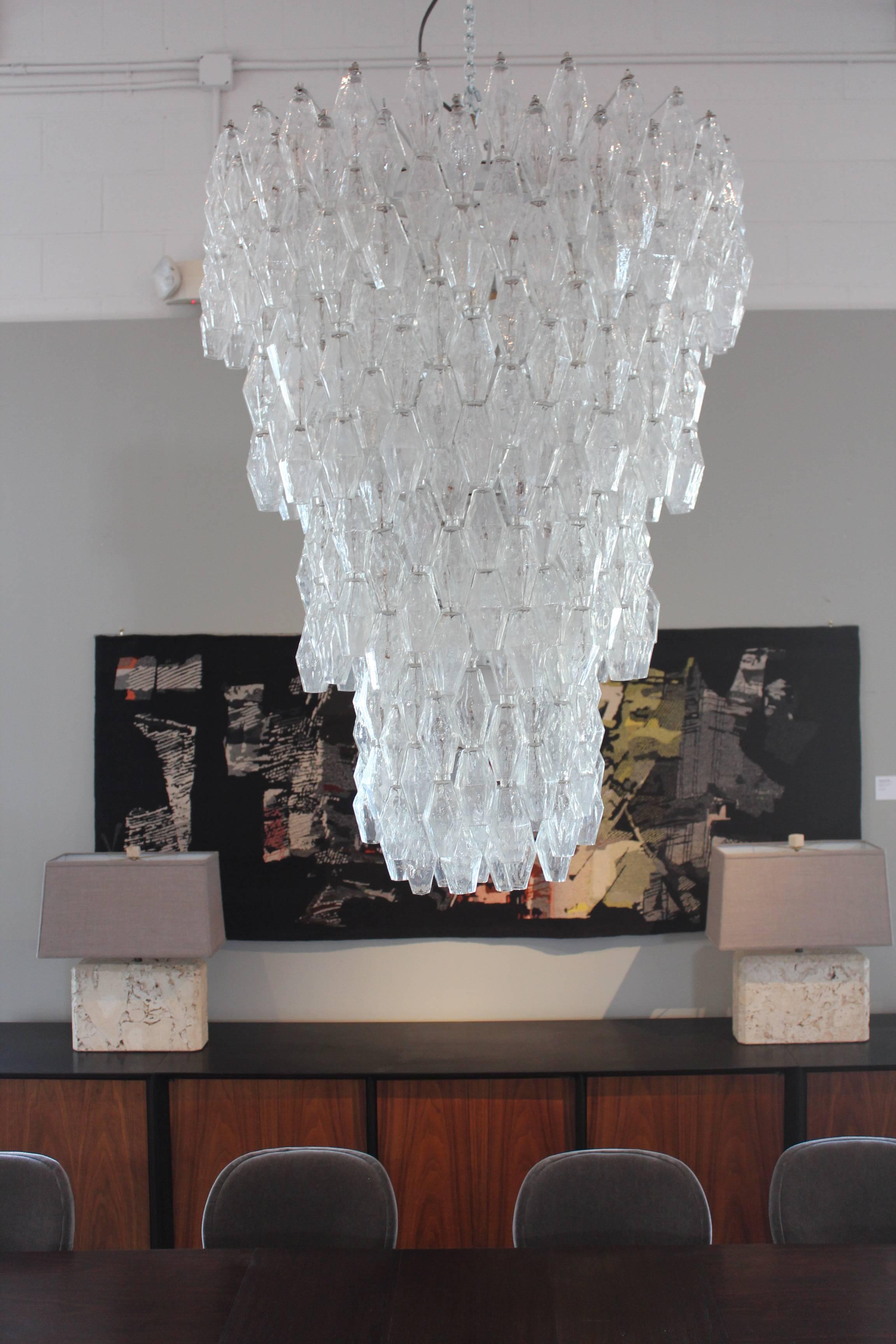 A large polyhedral glass chandelier designed by Carlo Scarpa for Venini.