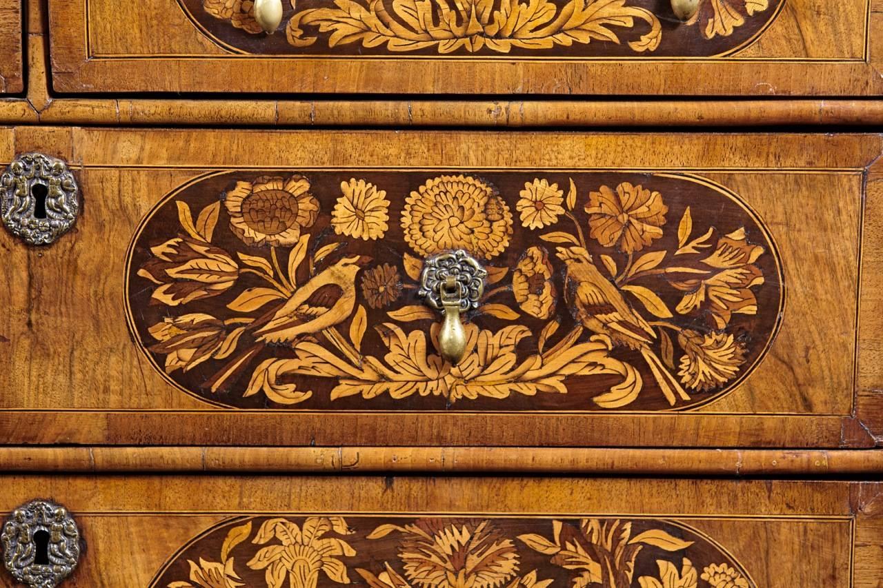 Inlay Fine English Walnut Marquetry Inlaid Chest with Provenance, circa 1680-1710 For Sale