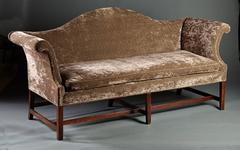 Fine 18th Century Mahogany Camelback Sofa in Modern Fabric