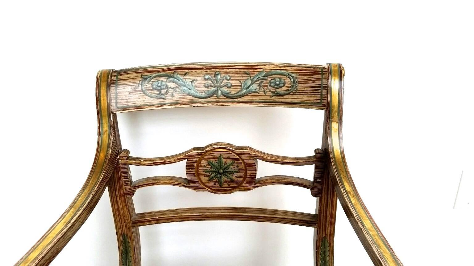 Pair of English Regency Painted Armchairs In Excellent Condition For Sale In Bantam, CT