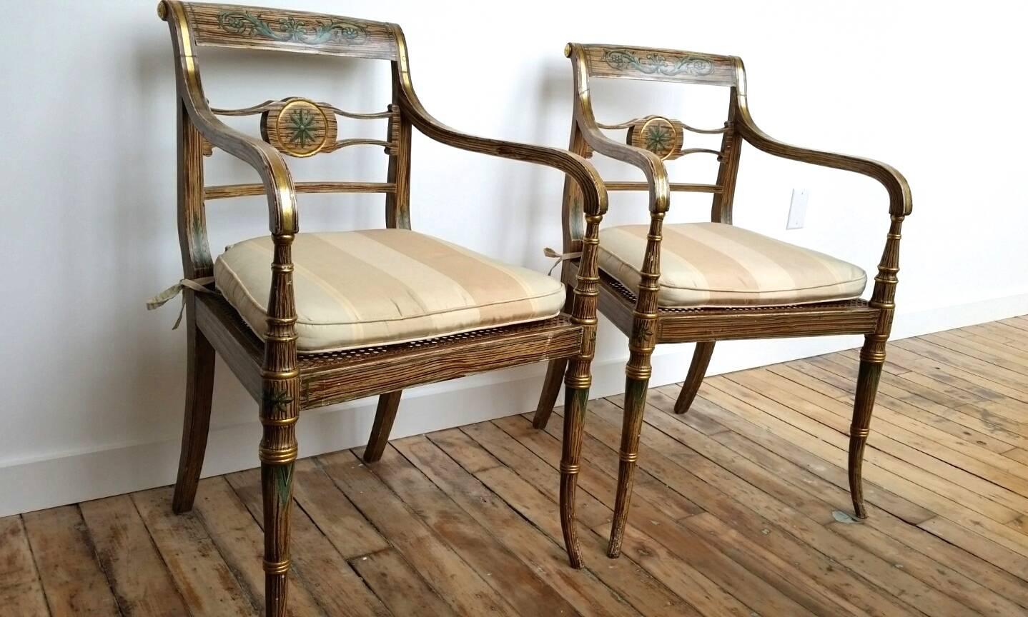 Wood Pair of English Regency Painted Armchairs For Sale