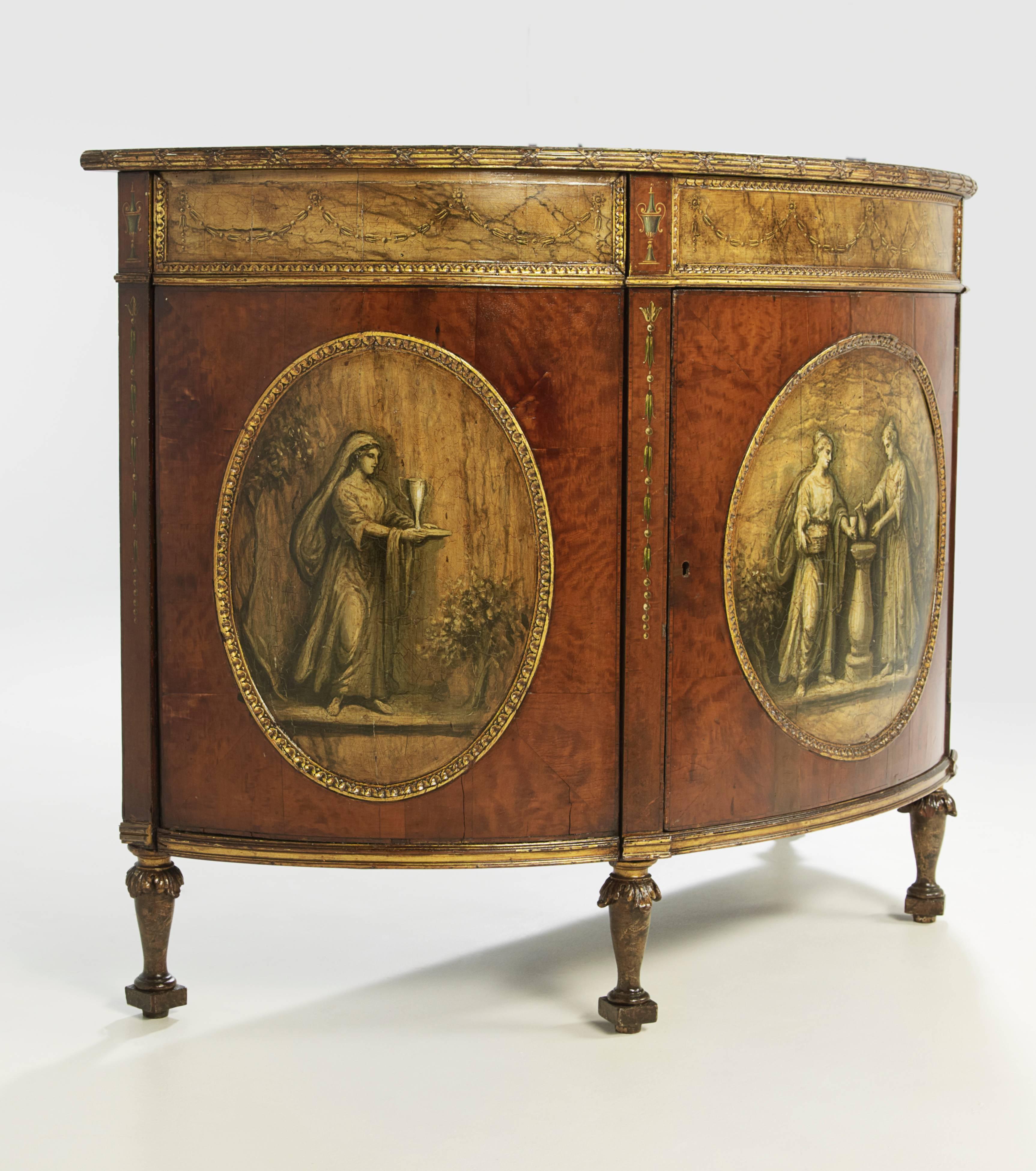 English  Painted Demilune Commode For Sale