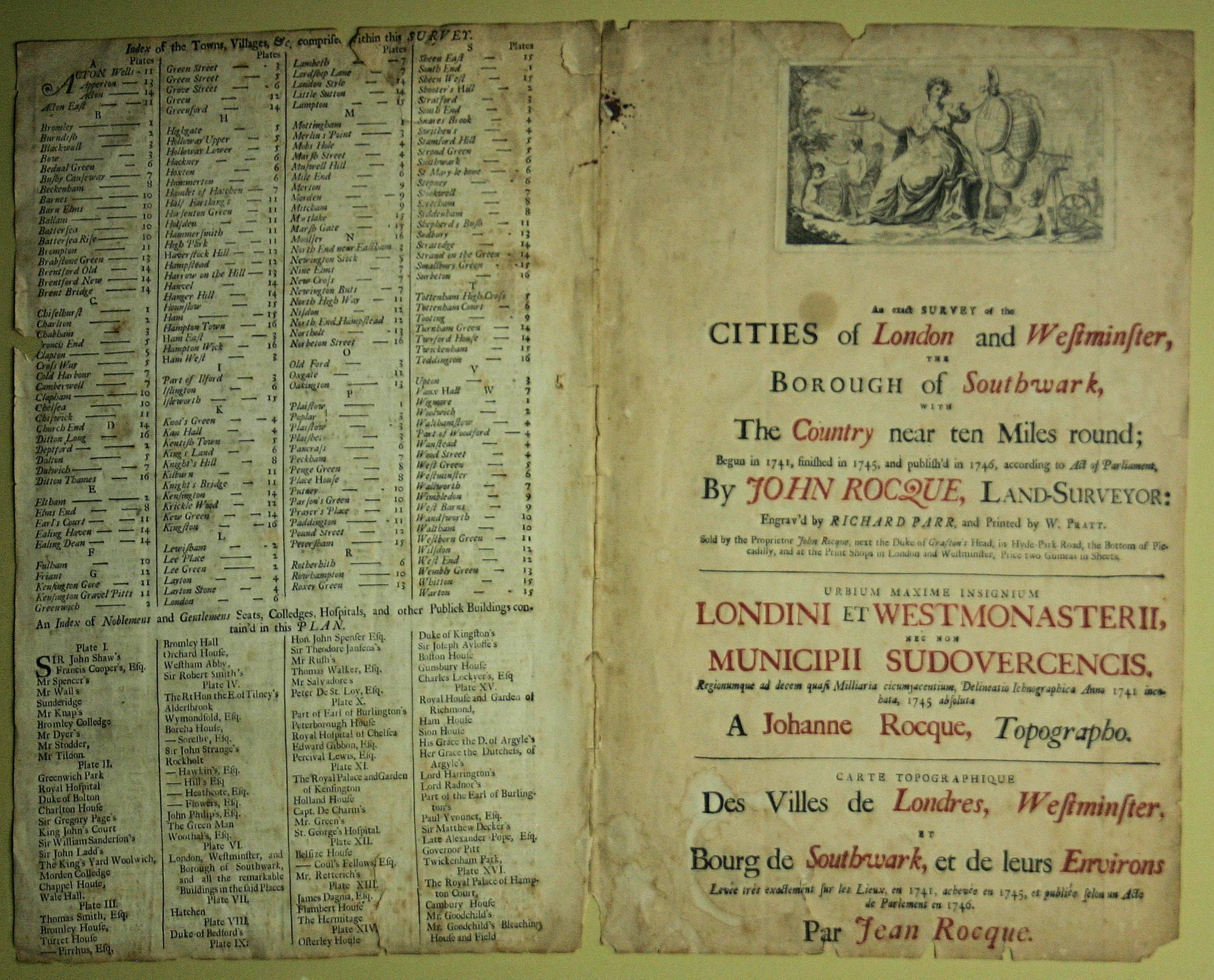 Original Map of London by John Rocque, 1741-1745 In Fair Condition For Sale In Bantam, CT