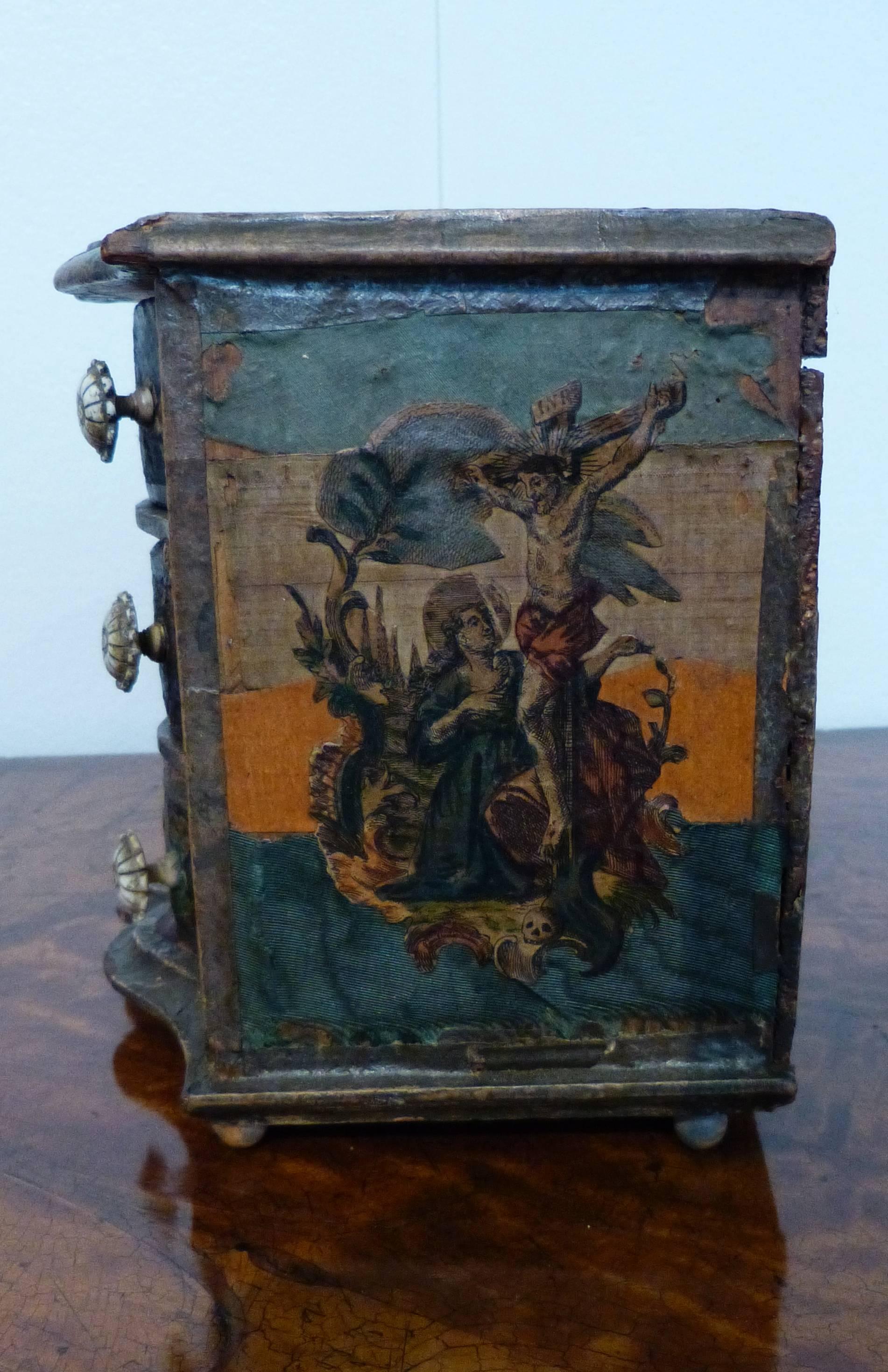 Baroque German Miniature Decoupage Chest For Sale