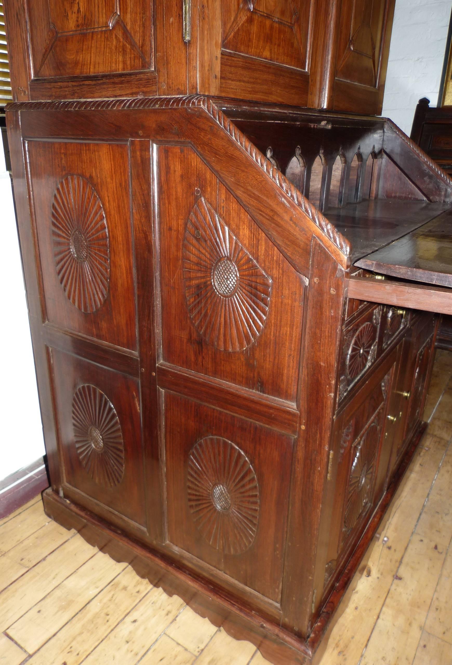 British Indian Ocean Territory Anglo Indian Padouk Wood Bureau Cabinet For Sale