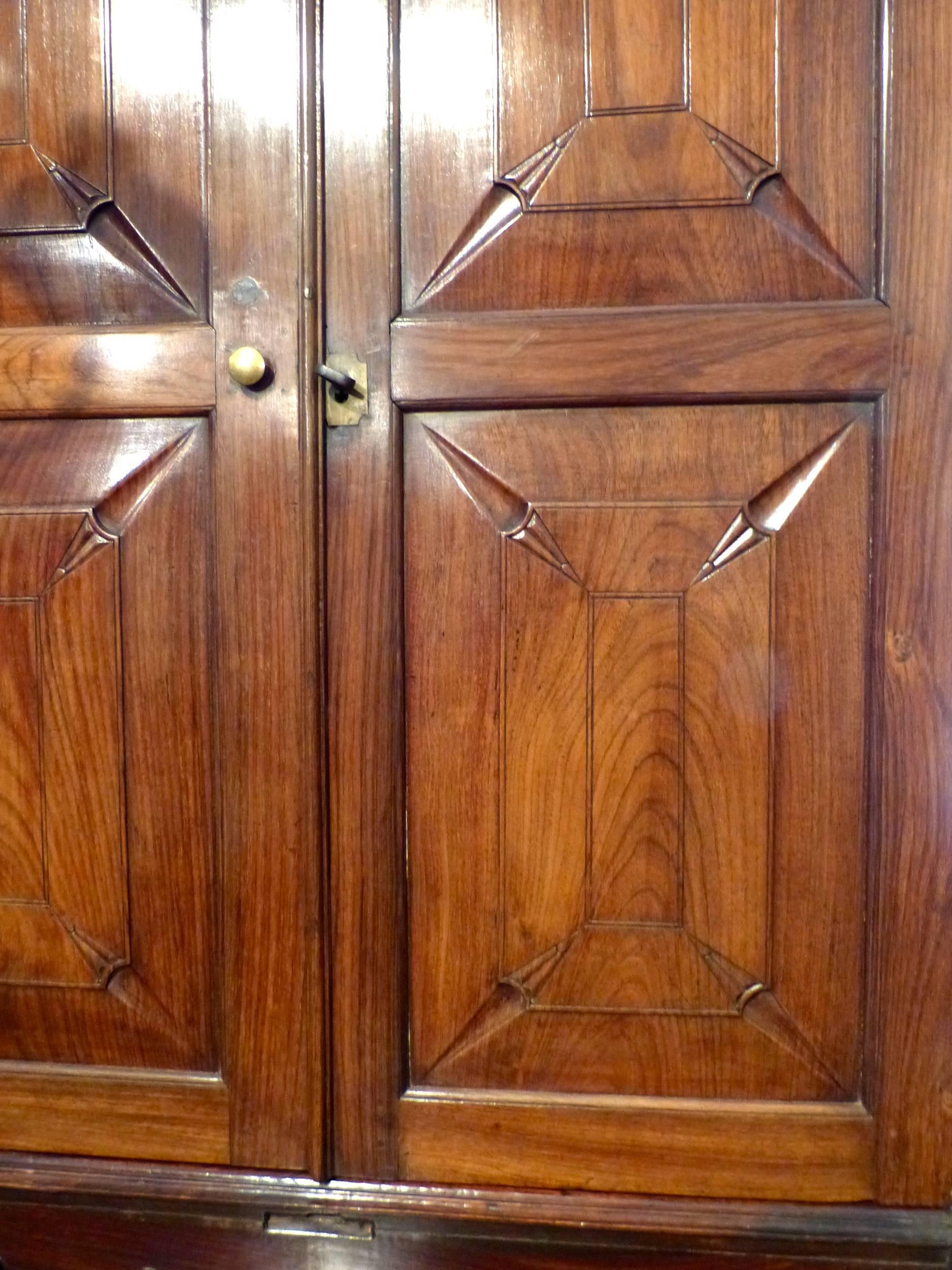 Carved Anglo Indian Padouk Wood Bureau Cabinet For Sale