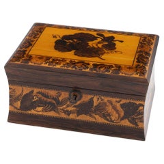 Antique Tunbridge Ware Sewing Box with Floral Mosaic c1860