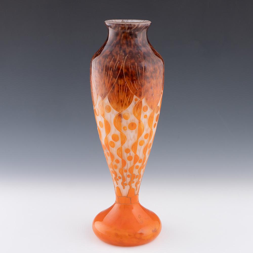 Art Deco Schneider Le Verre Francais Rubaniers Vase c1925 For Sale