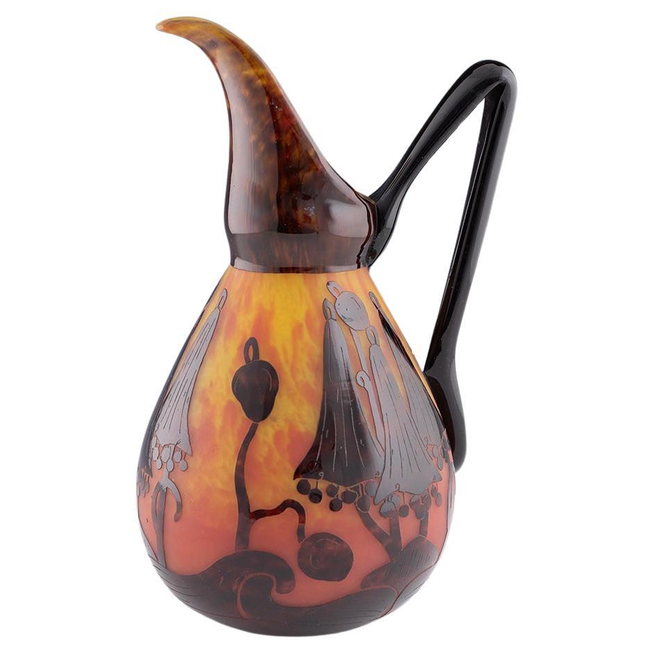Schneider Verre Francais Pitcher Campanules Pattern c1924 For Sale