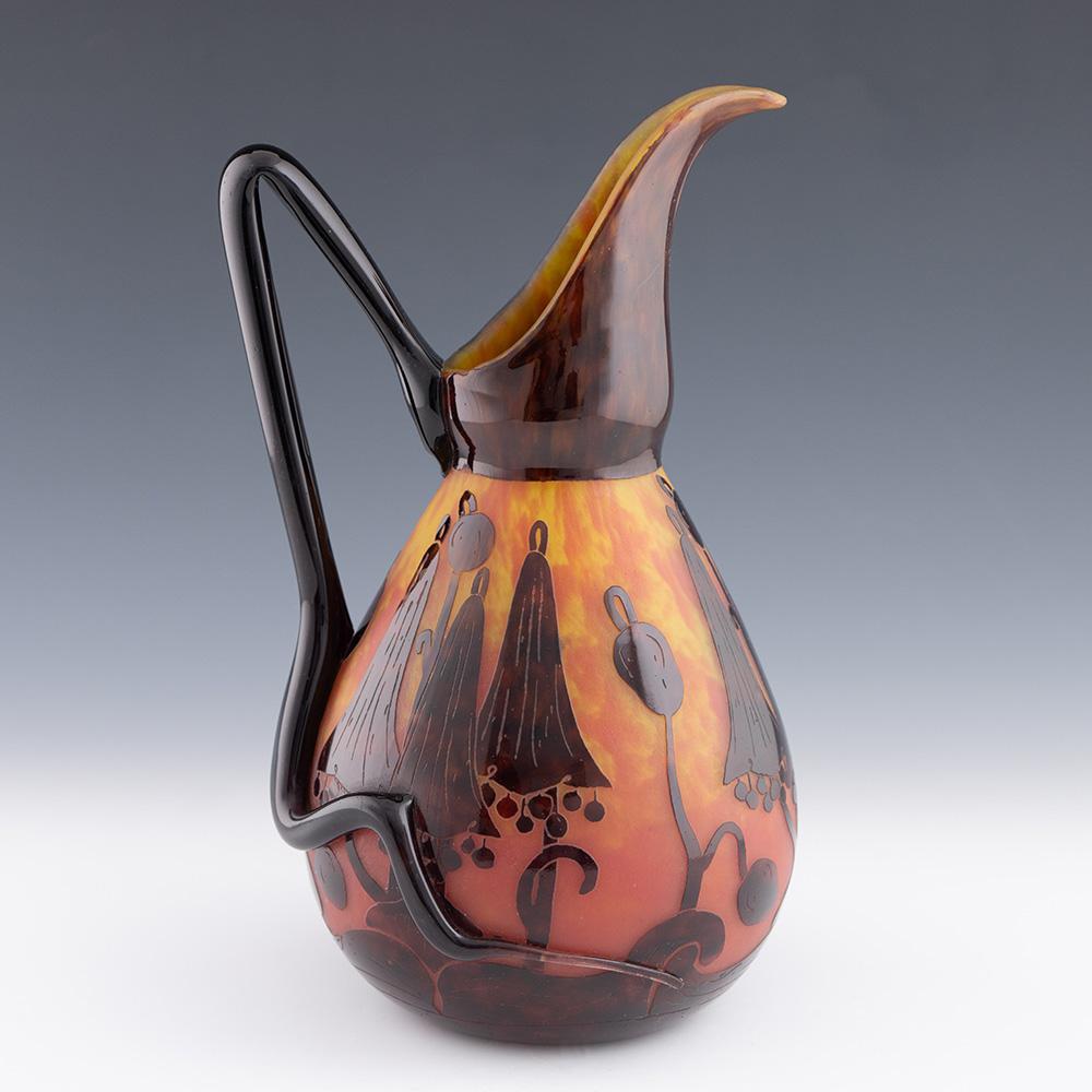 Art Deco Schneider Verre Francais Pitcher Campanules Pattern c1924 For Sale
