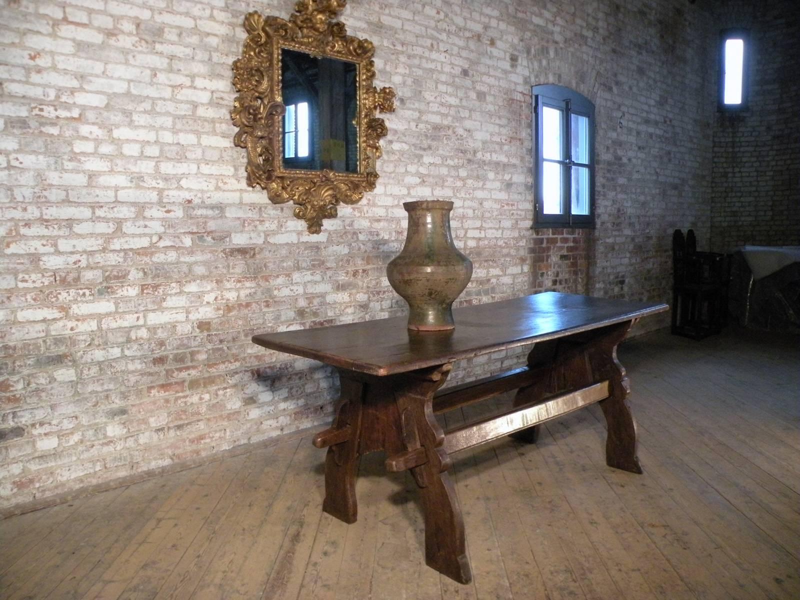 Rustic Late Gothic 16th century North European Oak Trestle Table For Sale