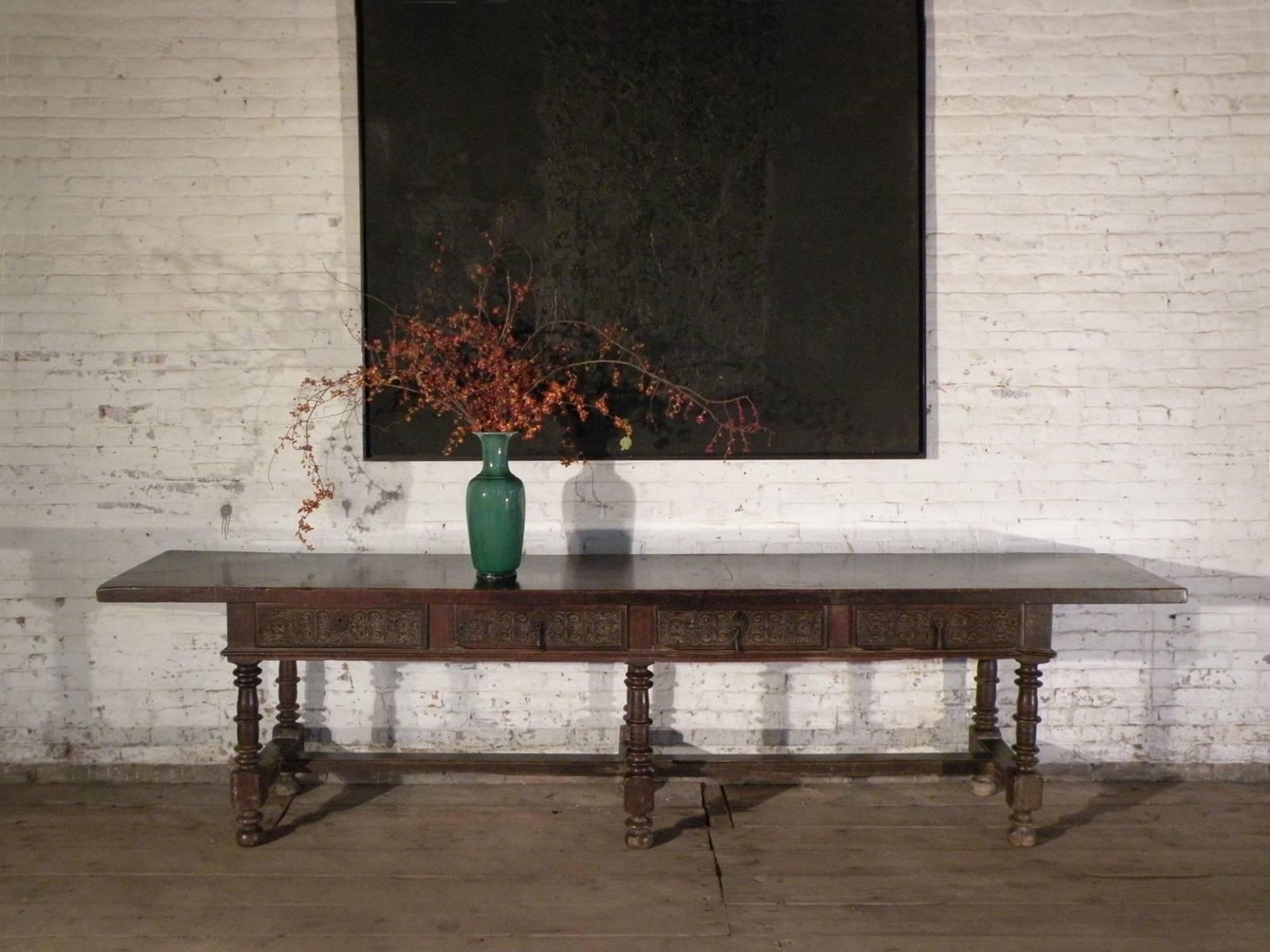 18th Century and Earlier 17th Century Baroque Spanish Walnut long, narrow Center or Console Table For Sale