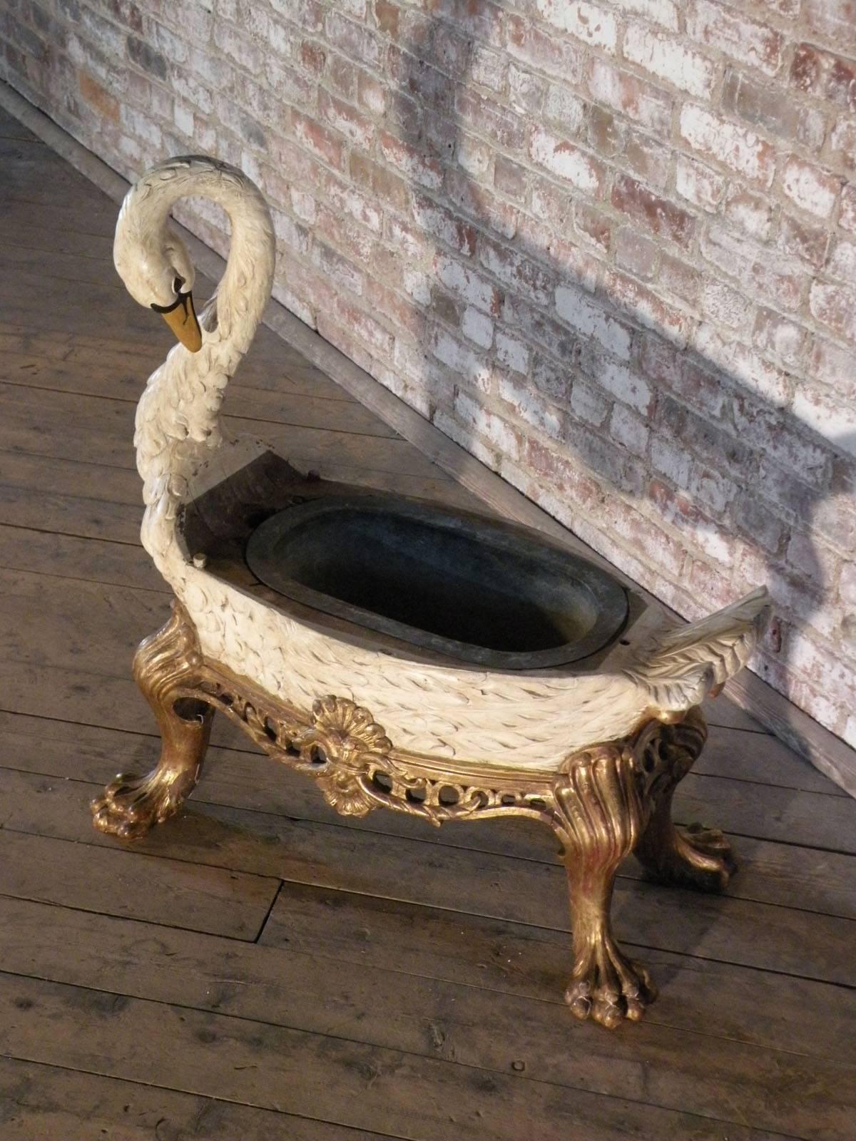 18th Century Rococo German Painted and Gilt Wine Cooler in the Form of a Swan  In Good Condition For Sale In Troy, NY