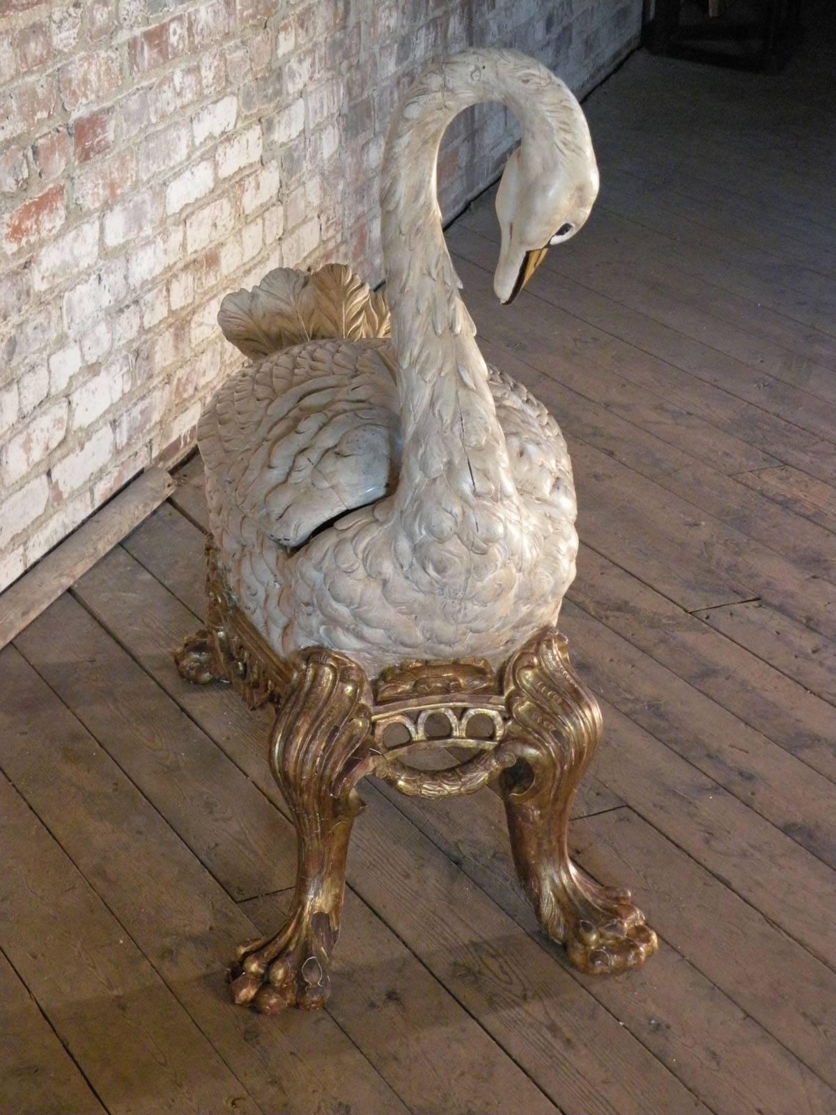 18th Century and Earlier 18th Century Rococo German Painted and Gilt Wine Cooler in the Form of a Swan  For Sale