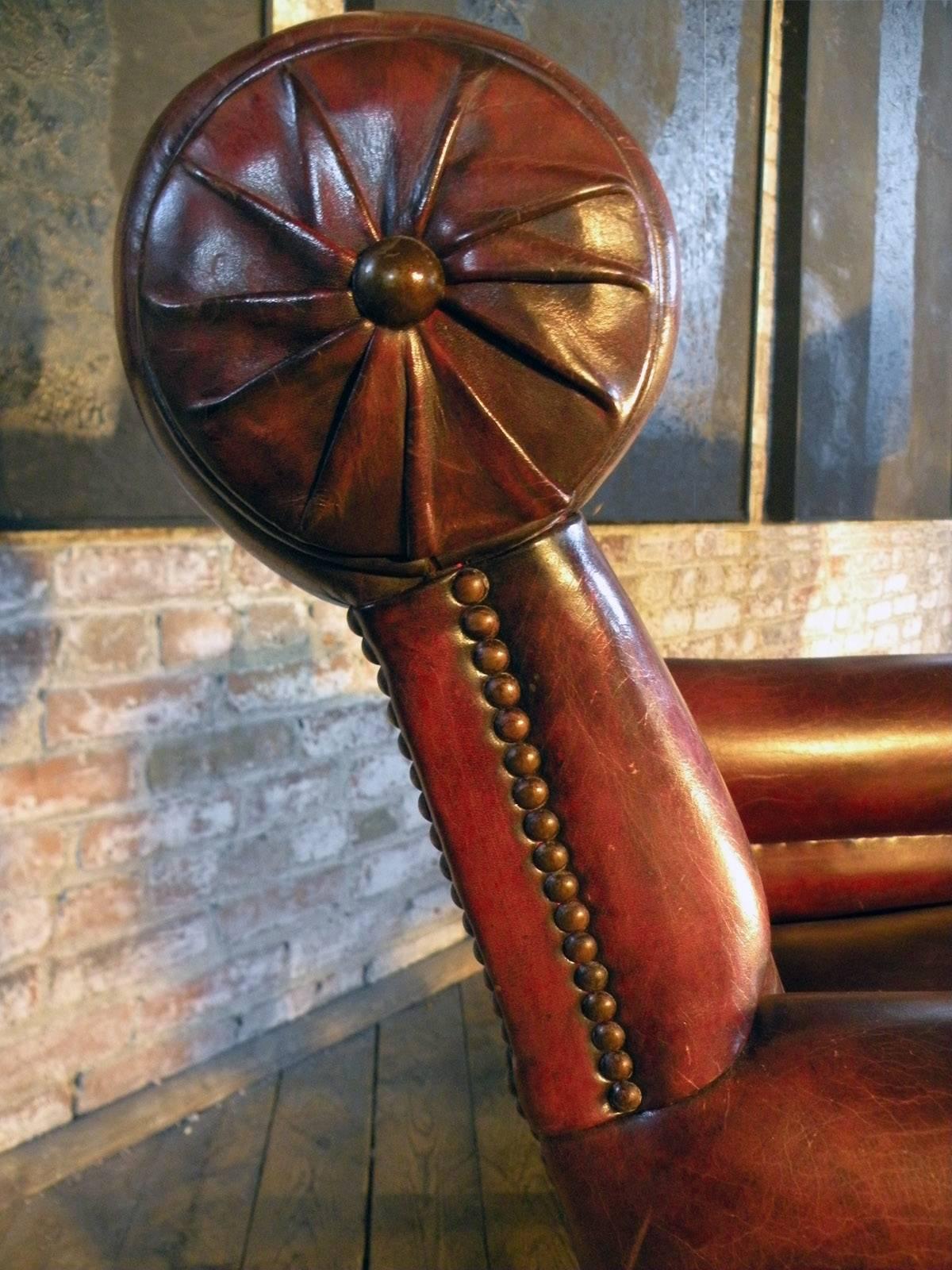 Pair of  Large early 20th century English Leather Club or library Chairs In Good Condition For Sale In Troy, NY