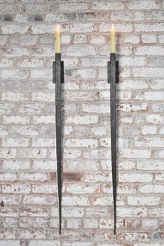 Pair of Large Hand-Forged Wrought Iron Wall Sconces