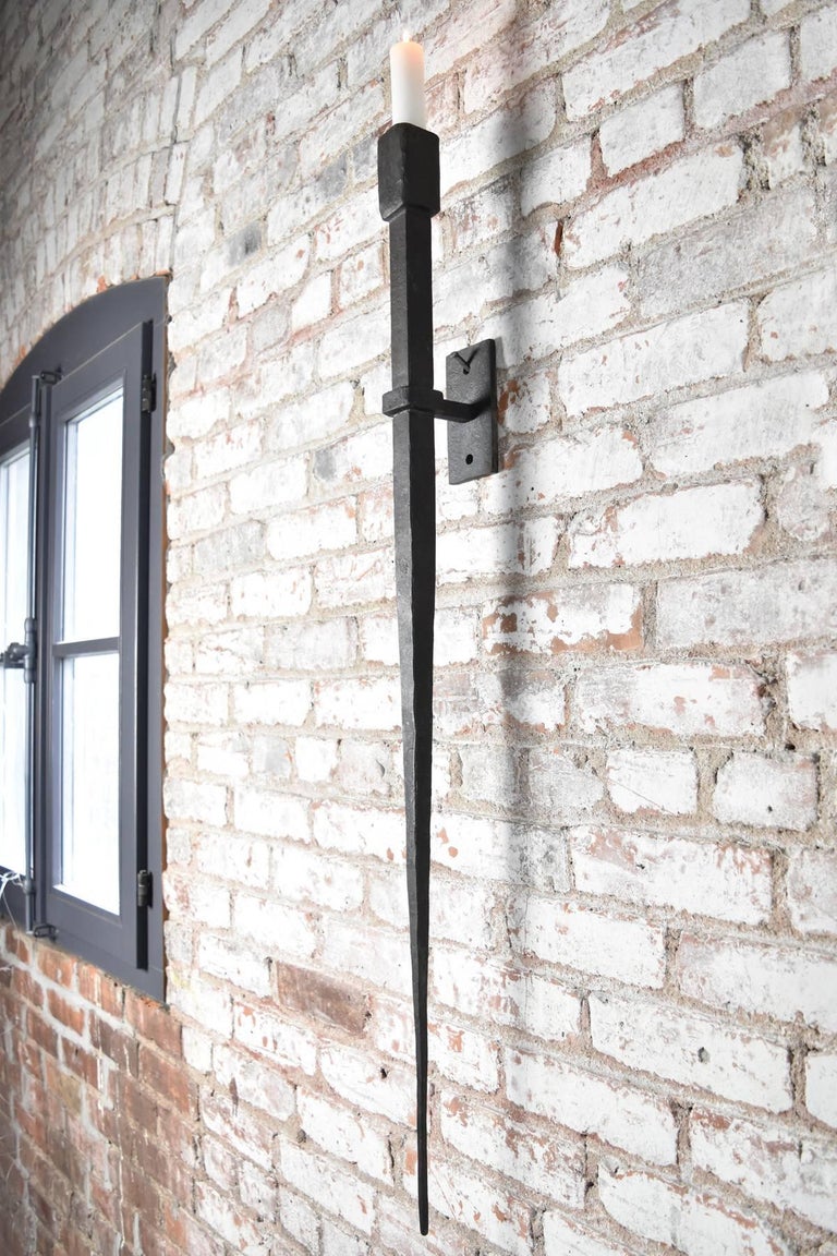 Pair of Large Hand-Forged Wrought Iron Wall Sconces For Sale at 1stDibs