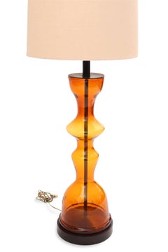 Massive Blenko Glass Table Lamp in Orange and Yellow by Wayne Husted