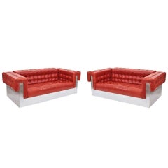 Pair of Milo Baughman Mirrored Chrome and Leather Sofas