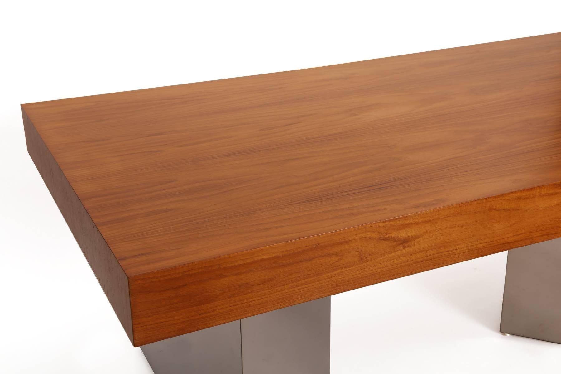 Mid-Century Modern Stunning Teak and Polished Steel Desk by Pace