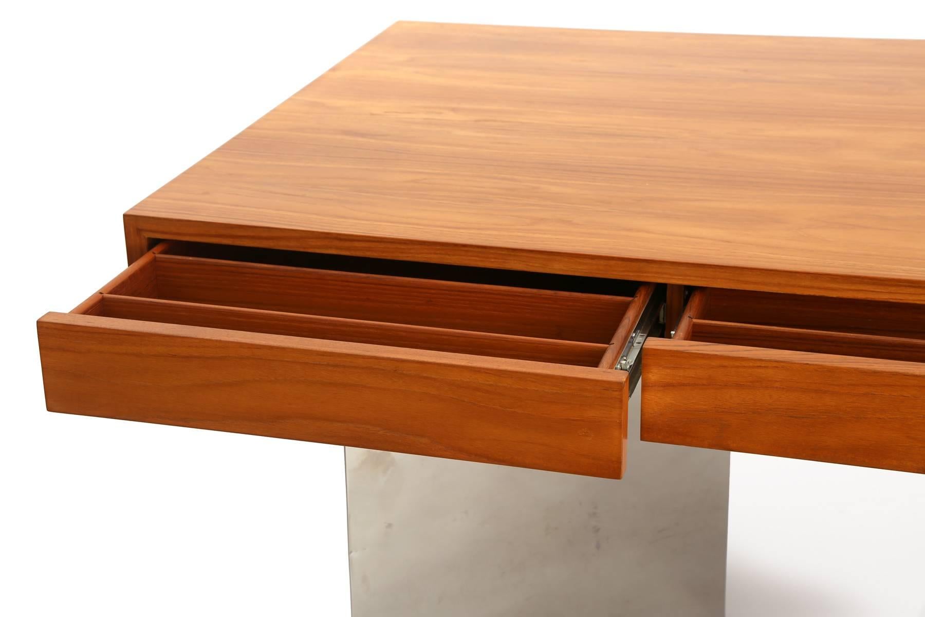 American Stunning Teak and Polished Steel Desk by Pace