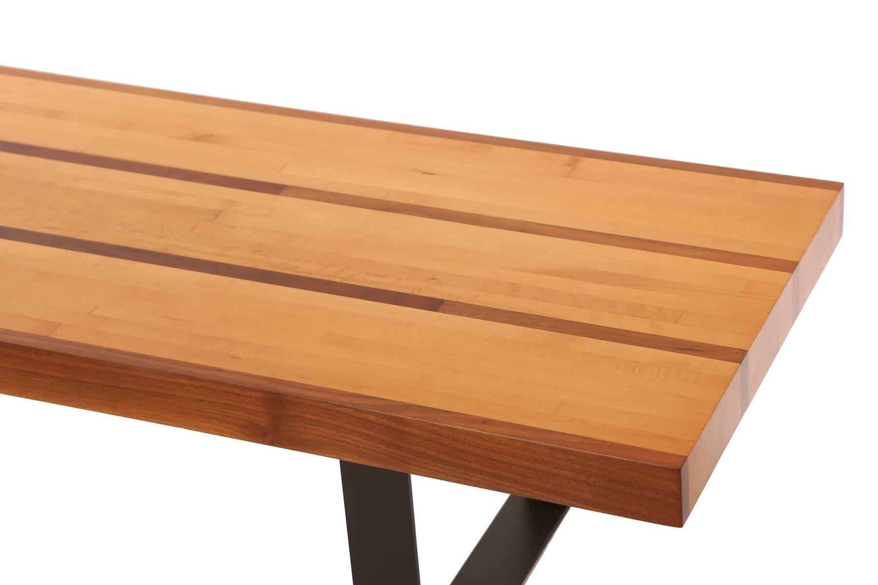 Mid-Century Modern Custom 1950s Walnut Maple and Iron Table or Bench
