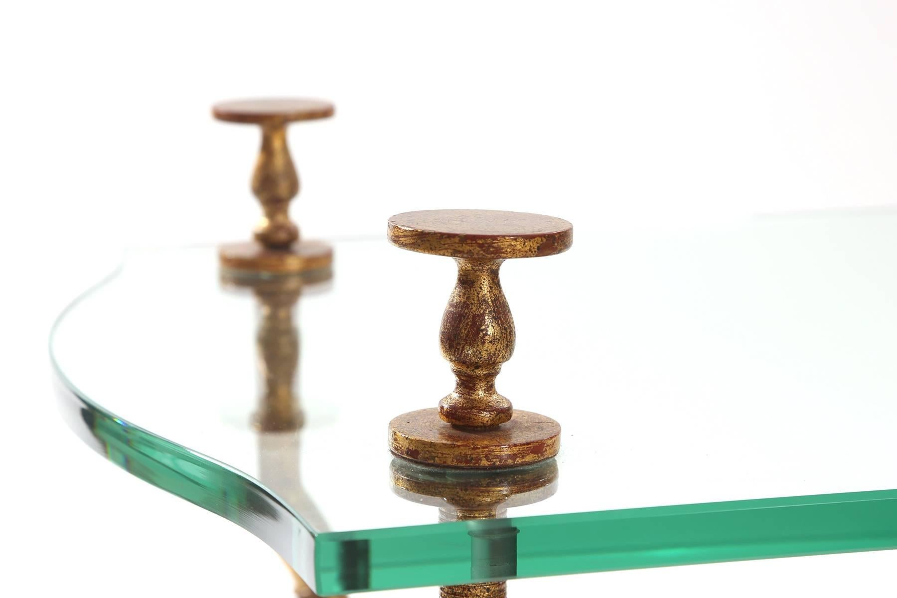 Italian Gold Leafed Steel and Glass Sculptural Cocktail Table