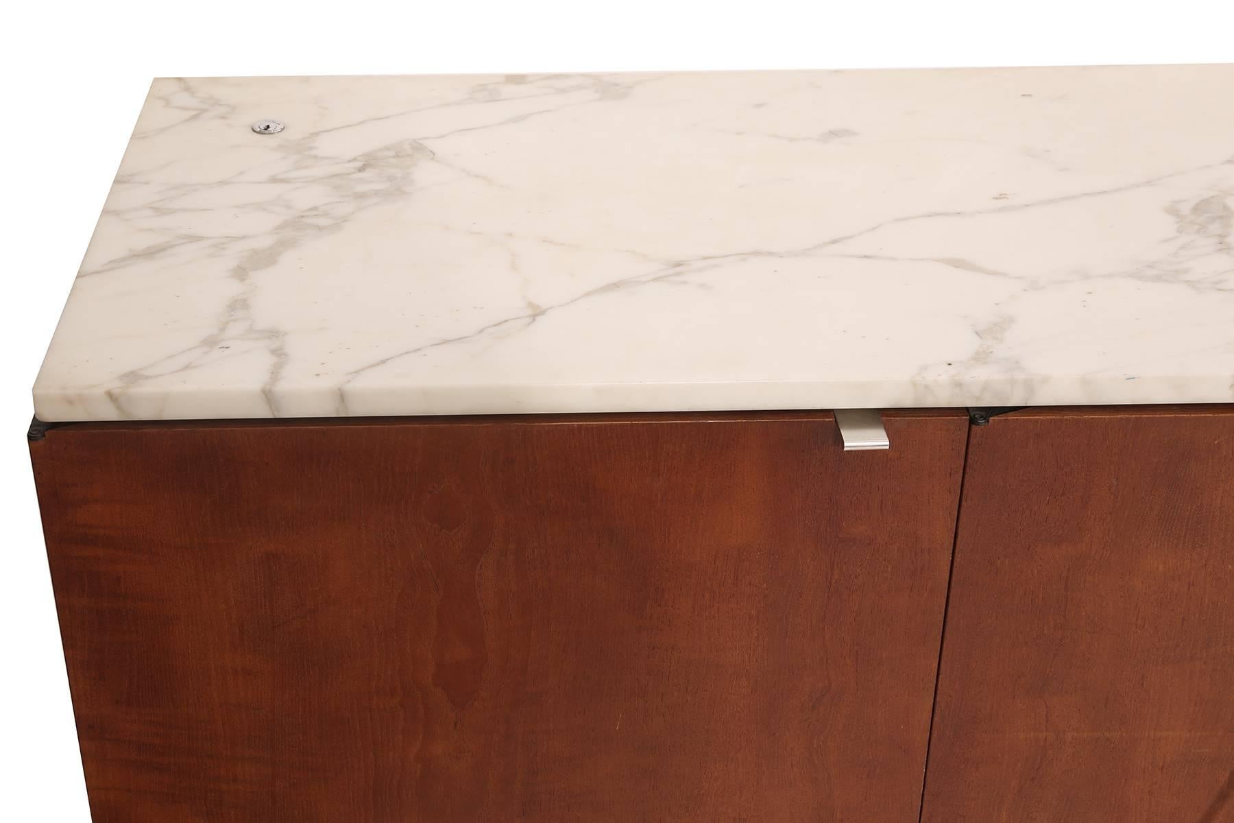 Mid-Century Modern Custom Florence Knoll Calacatta Marble and Cherry Credenza