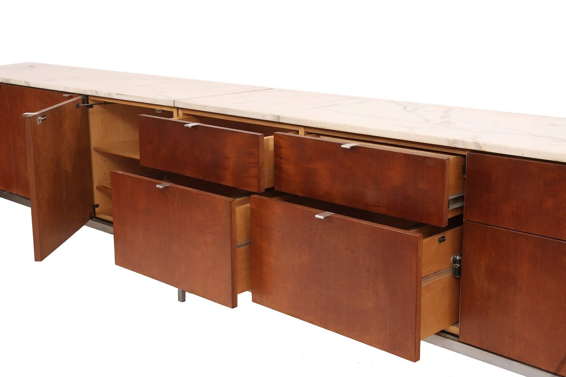 Custom Florence Knoll Calacatta Marble and Cherry Credenza 1