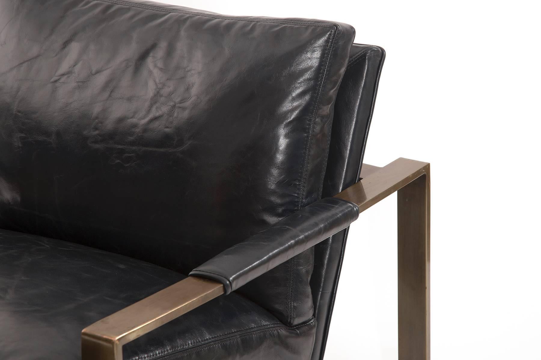 Mid-Century Modern Rare Bronze and Leather Lounge Chair by Milo Baughman