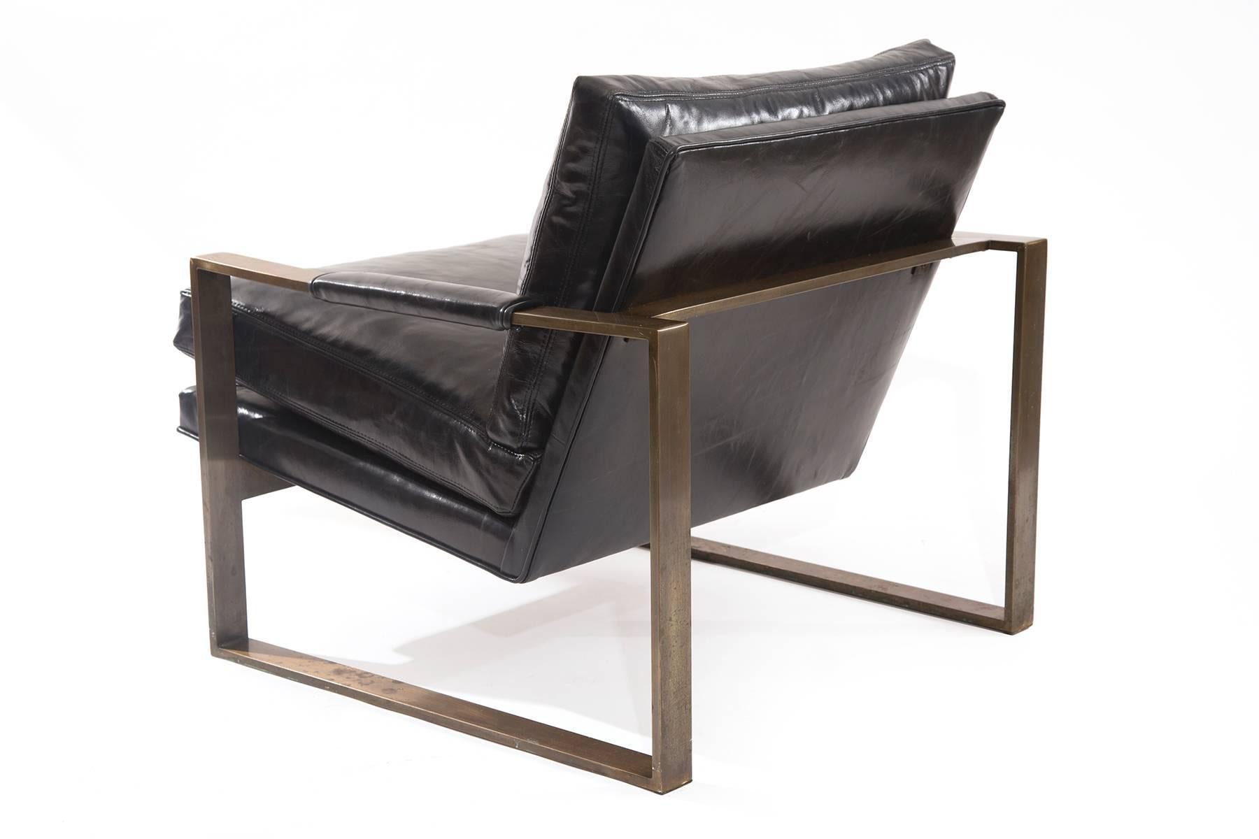American Rare Bronze and Leather Lounge Chair by Milo Baughman