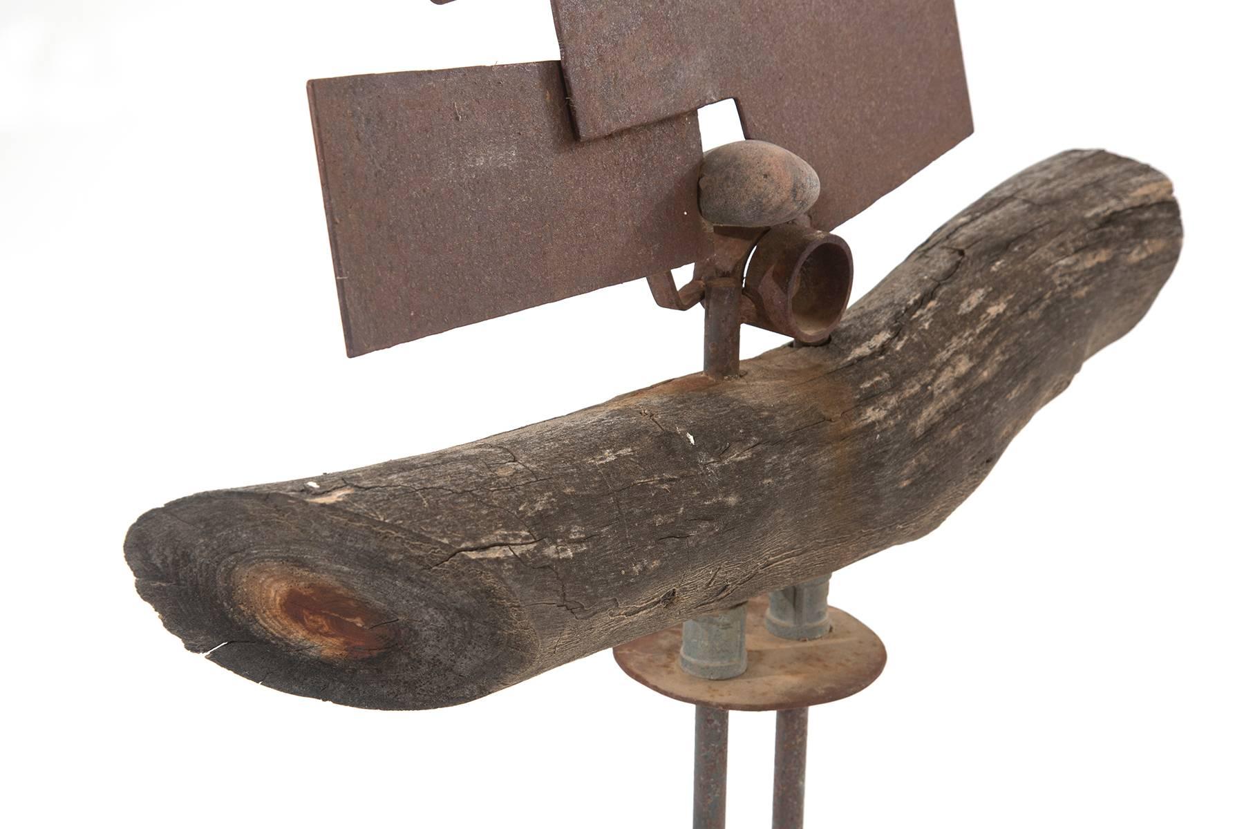 Mid-Century Modern Rick Lussier Abstract Wood & Steel Brutalist Sculpture For Sale