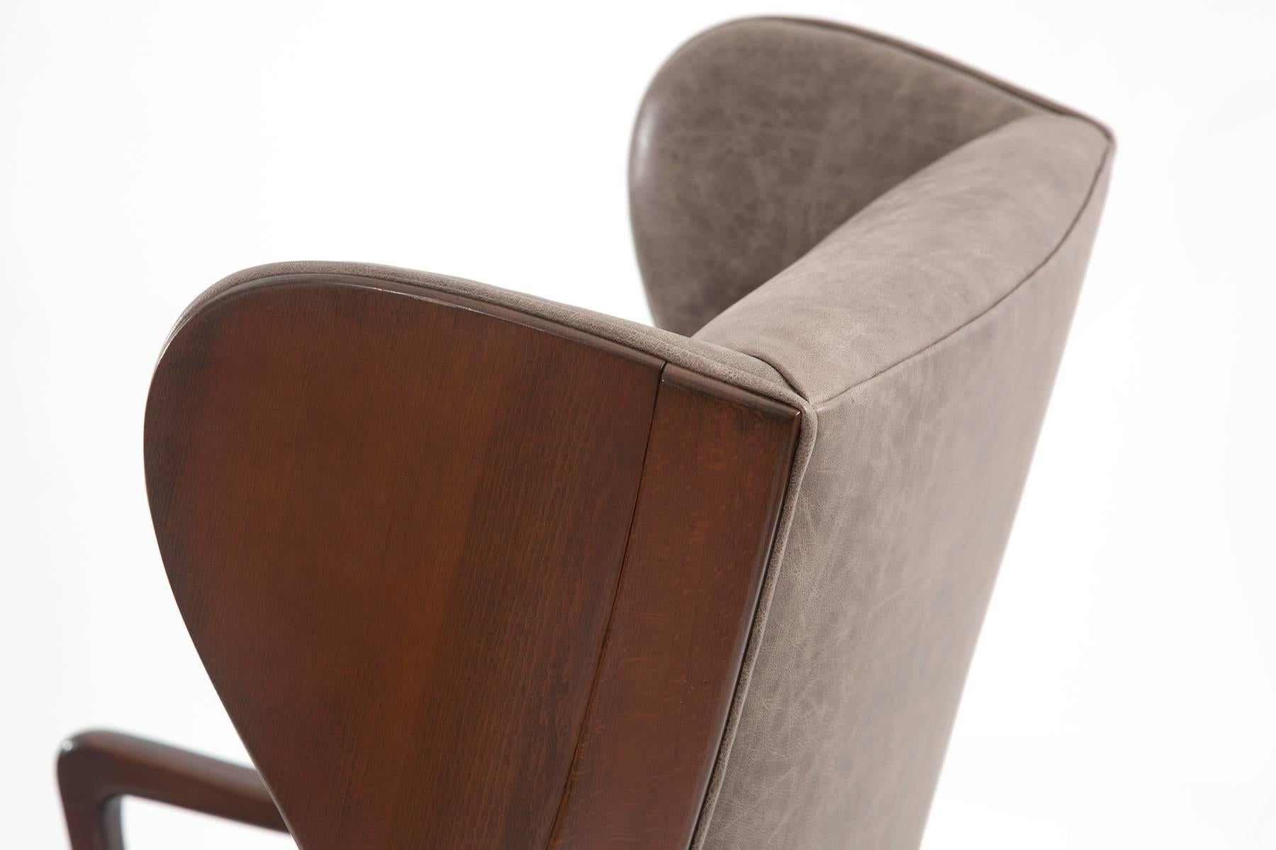 Mid-Century Modern Remarkble Scandinavian Leather Wingback Chair