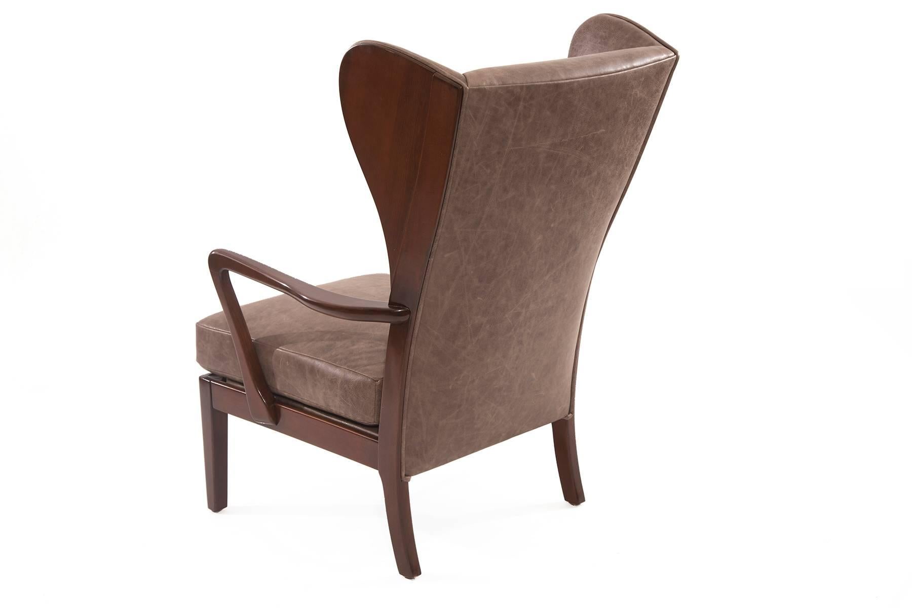 Mid-20th Century Remarkble Scandinavian Leather Wingback Chair