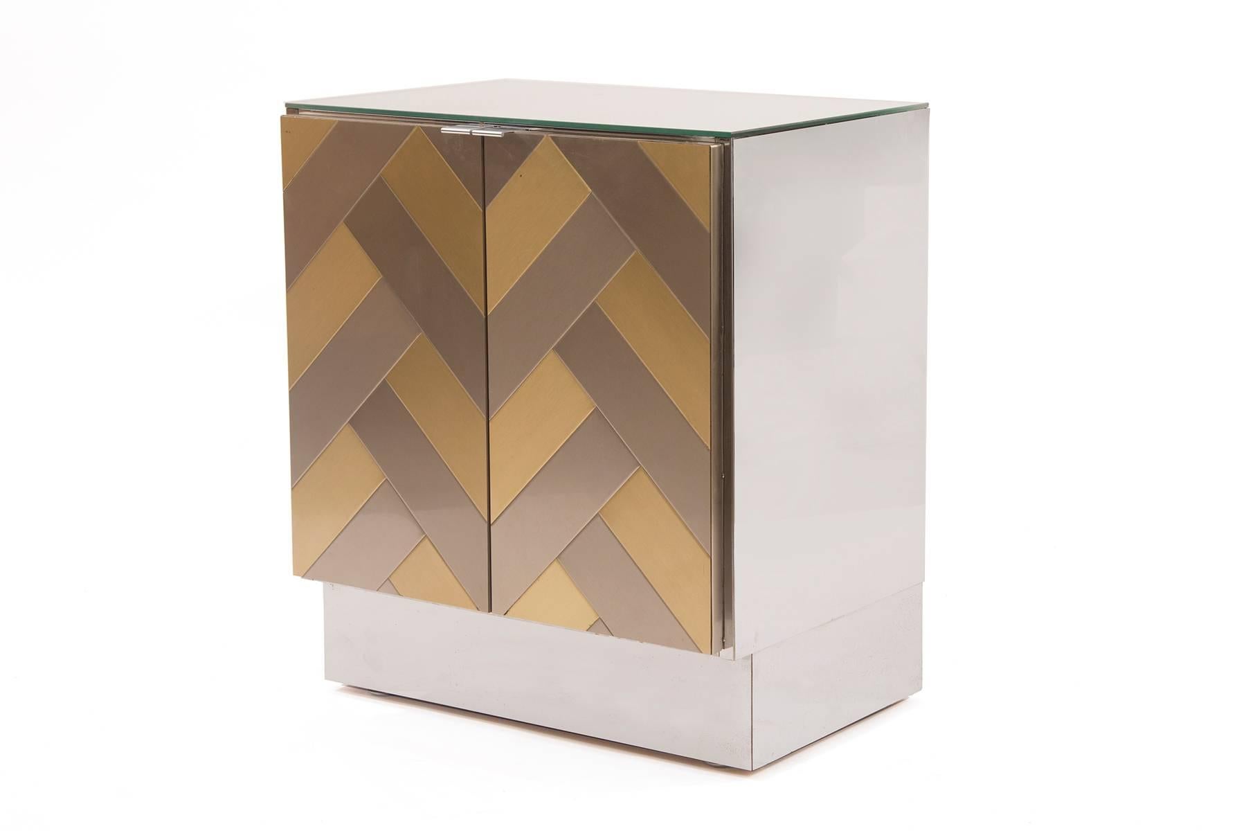 Pair of Ello Chevron Front Mirrored Nightstands 1