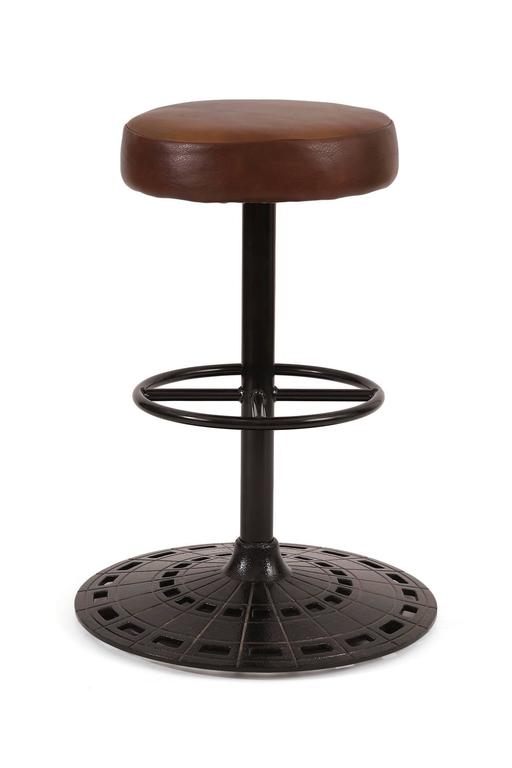 Six Leather and Cast Iron Swivel Barstools at 1stDibs