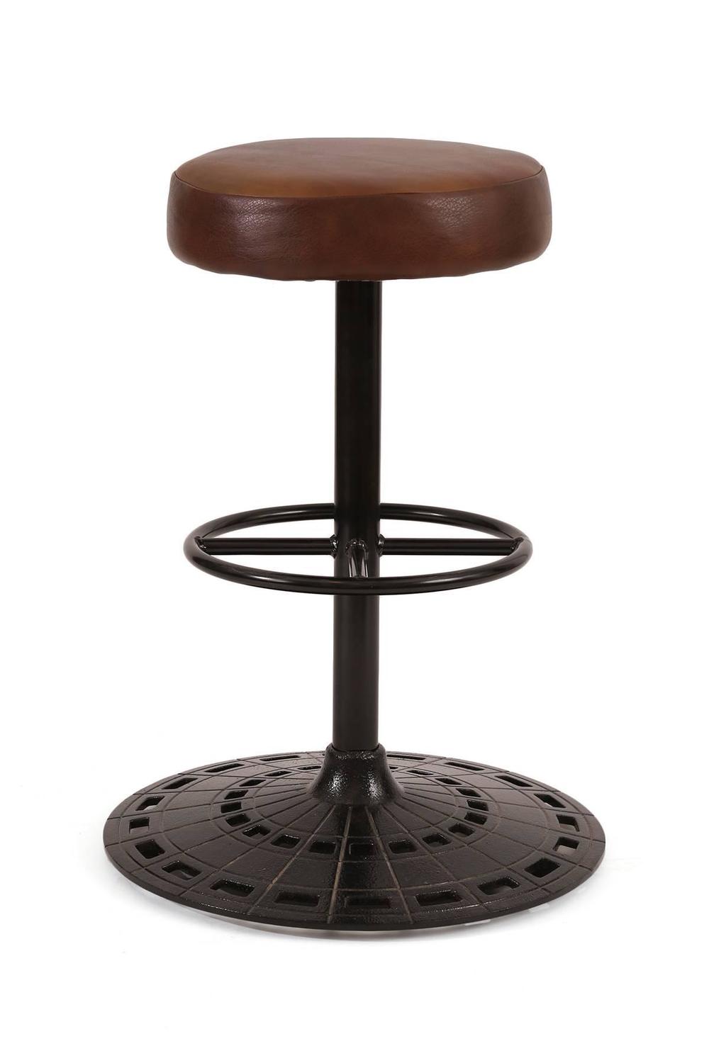 Six Leather and Cast Iron Swivel Barstools at 1stdibs