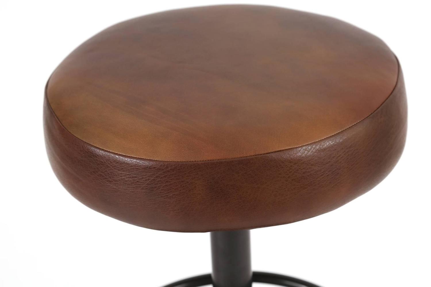 Six Leather and Cast Iron Swivel Barstools at 1stdibs