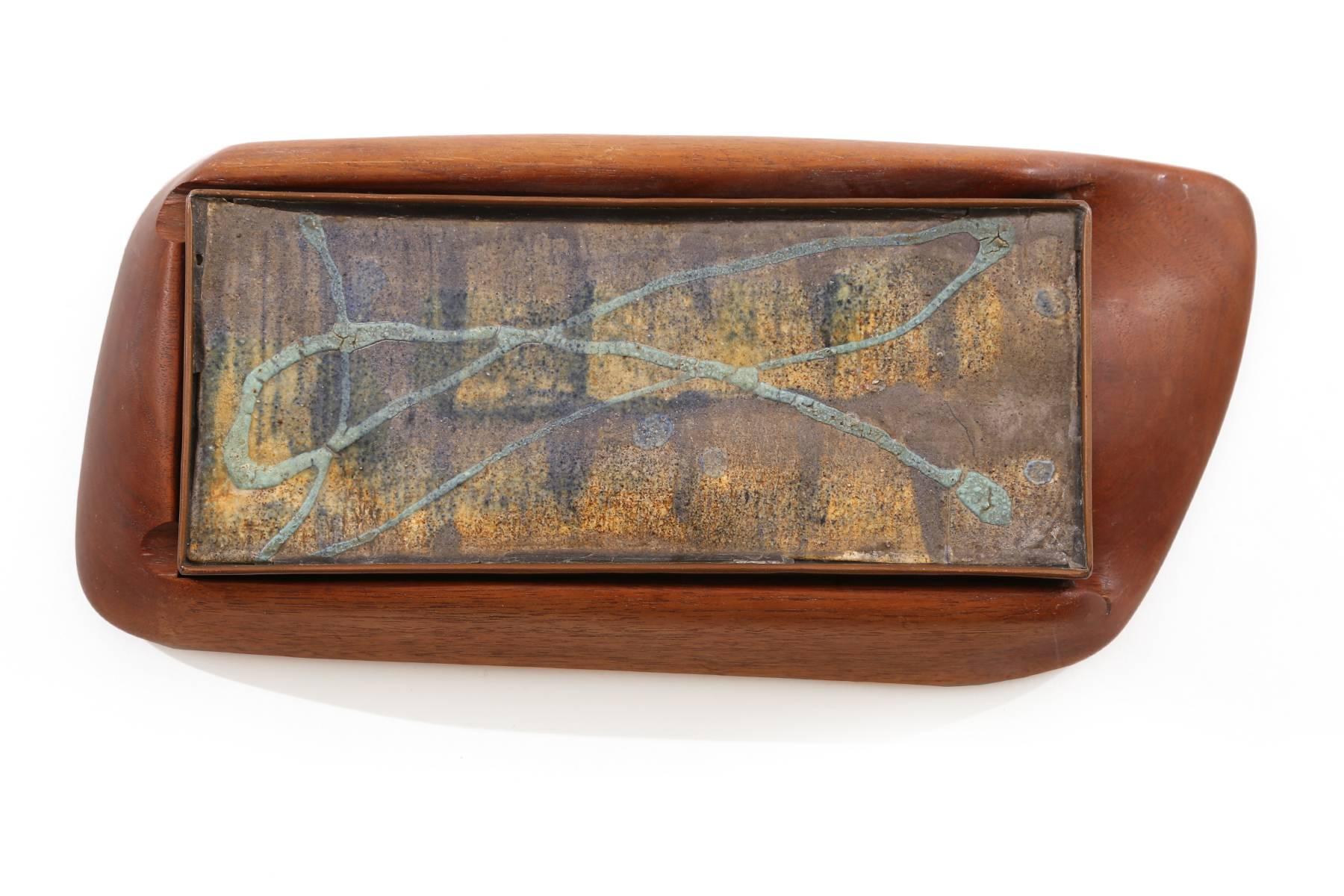 Mid-Century Modern Sculpted Walnut Copper and Enamel Box by Allen Ditson & Lee Porzio