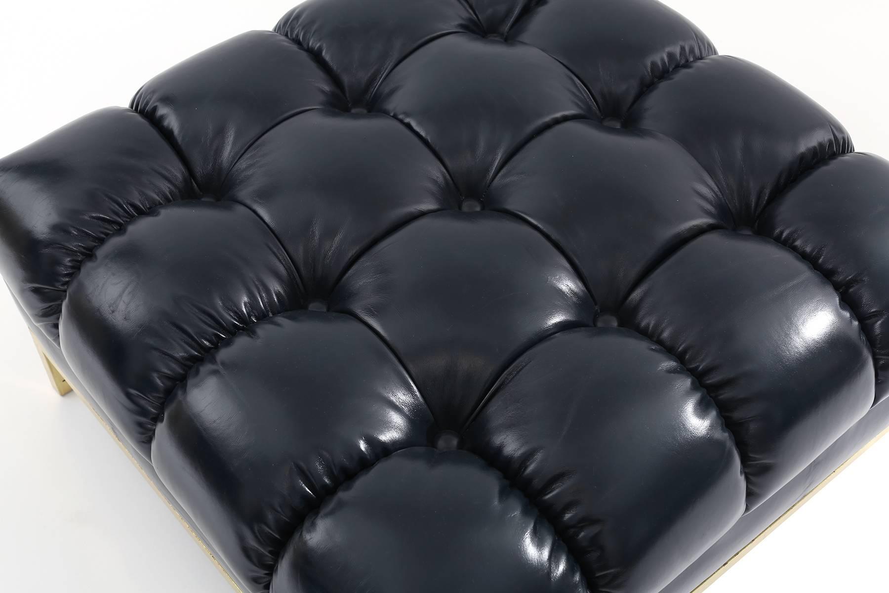 navy leather ottoman