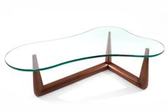 Free Form Glass and Walnut Cocktail Table by Gibbings for Widdicomb