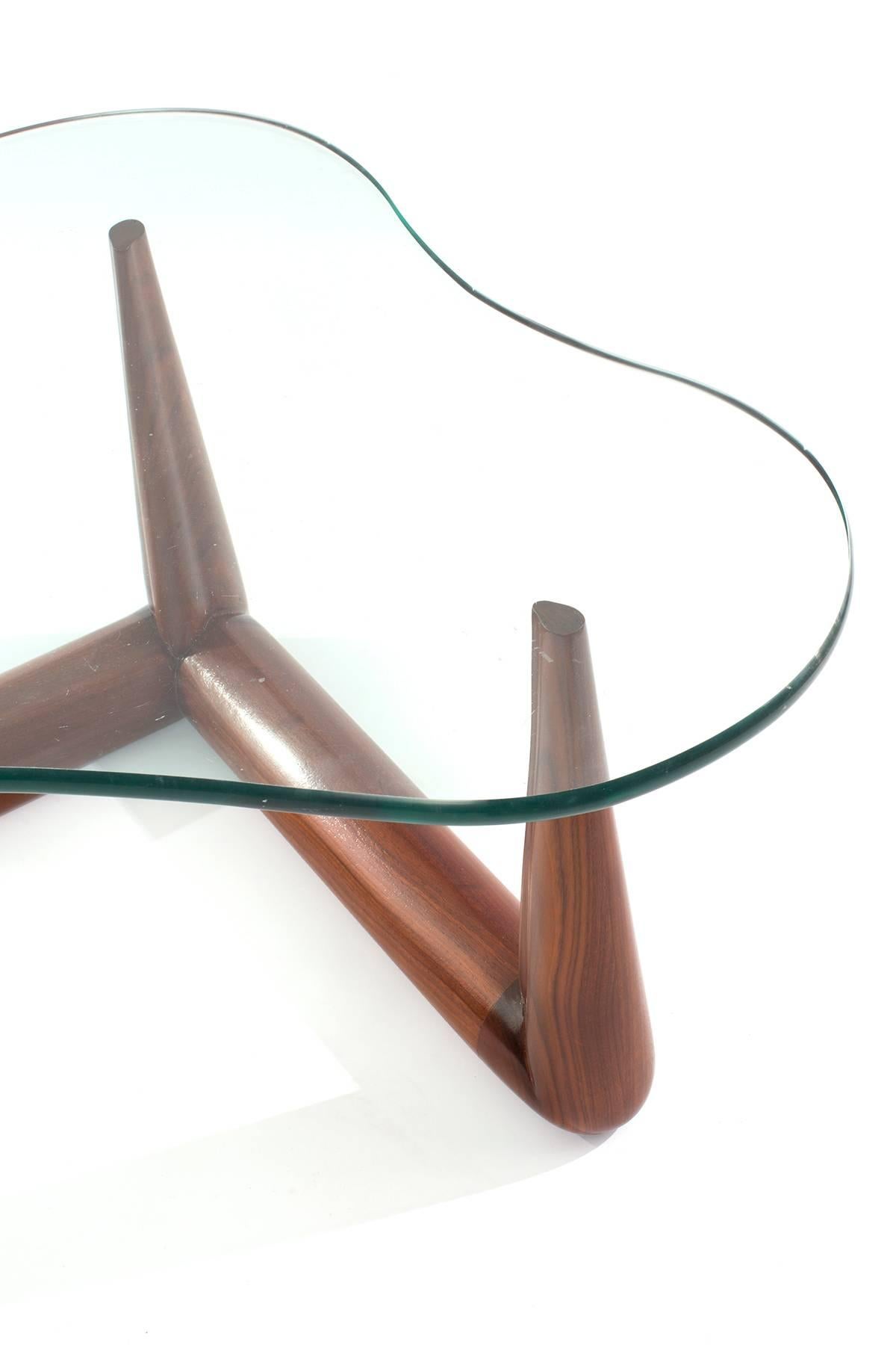 Mid-Century Modern Free Form Glass and Walnut Cocktail Table by Gibbings for Widdicomb
