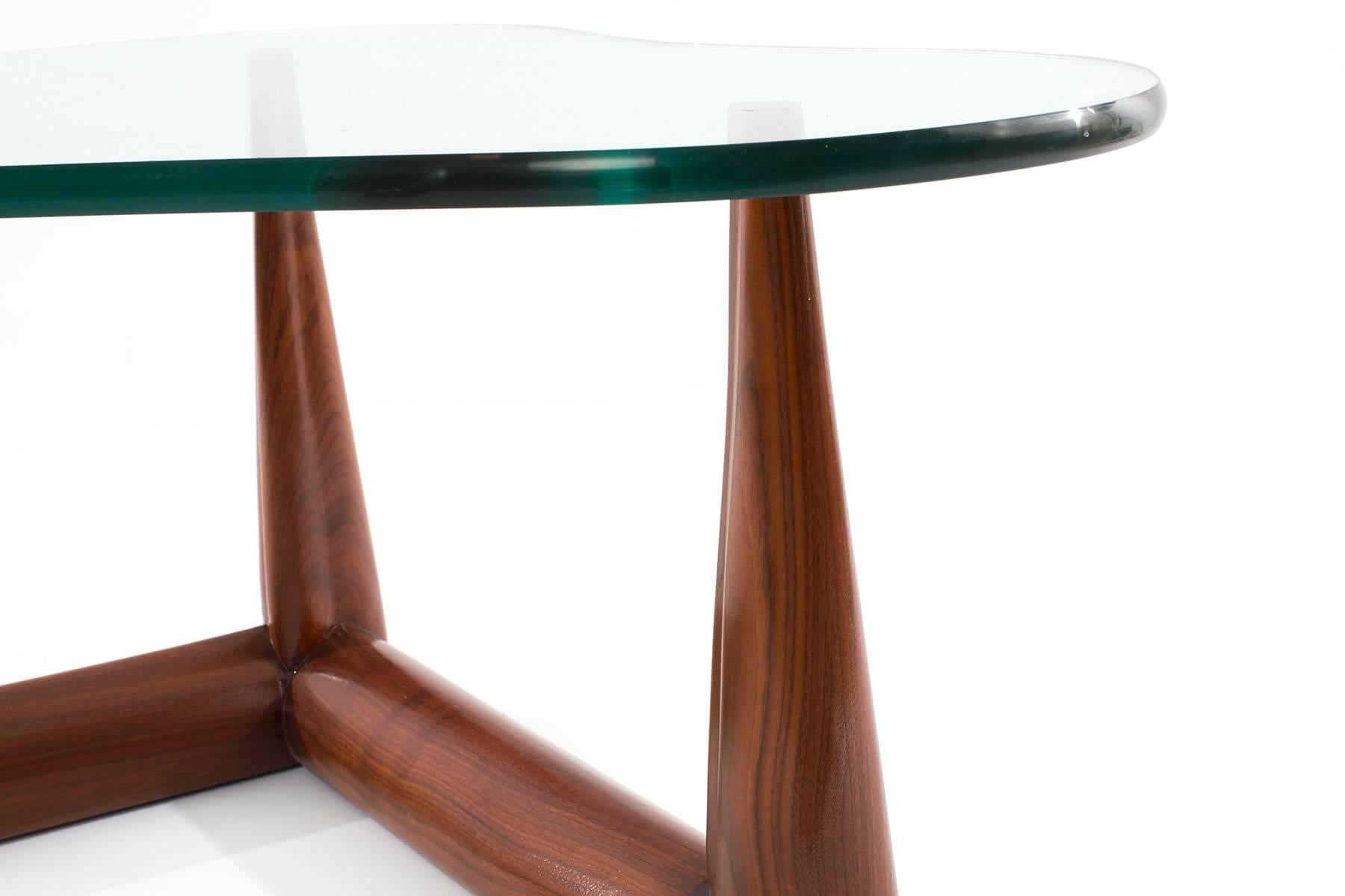 American Free Form Glass and Walnut Cocktail Table by Gibbings for Widdicomb