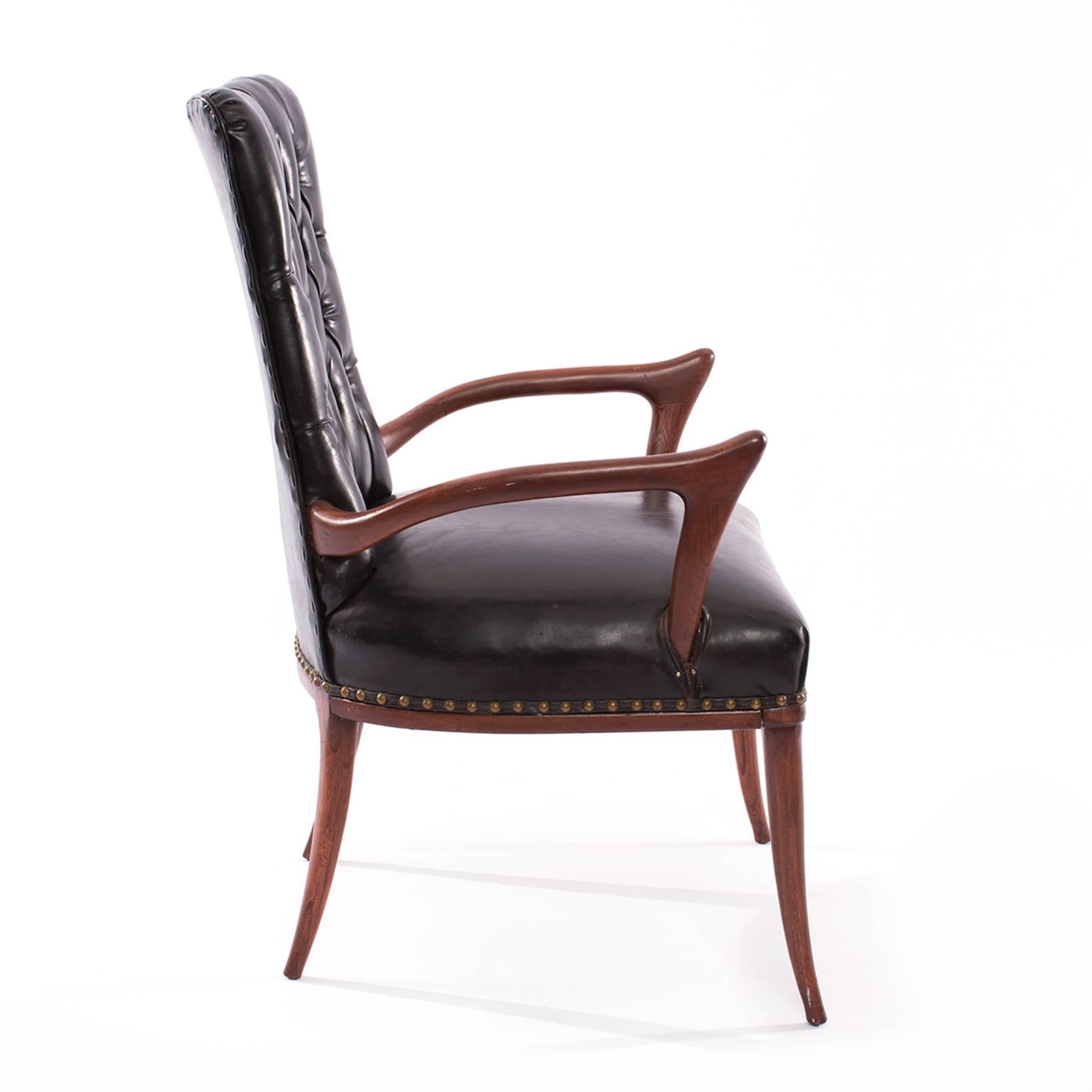 American Sculptural Mahogany and Upholstered Armchair