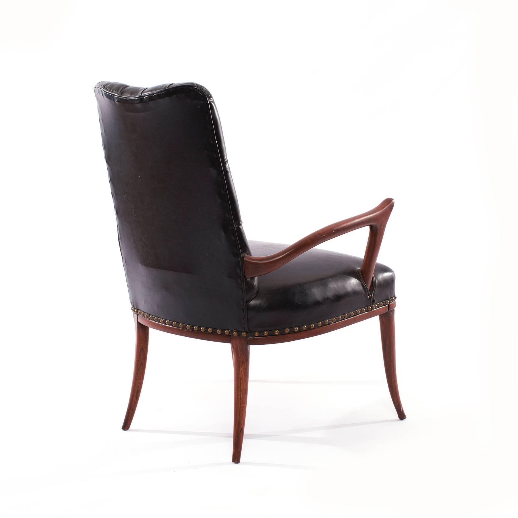 Sculptural Mahogany and Upholstered Armchair In Good Condition In Phoenix, AZ