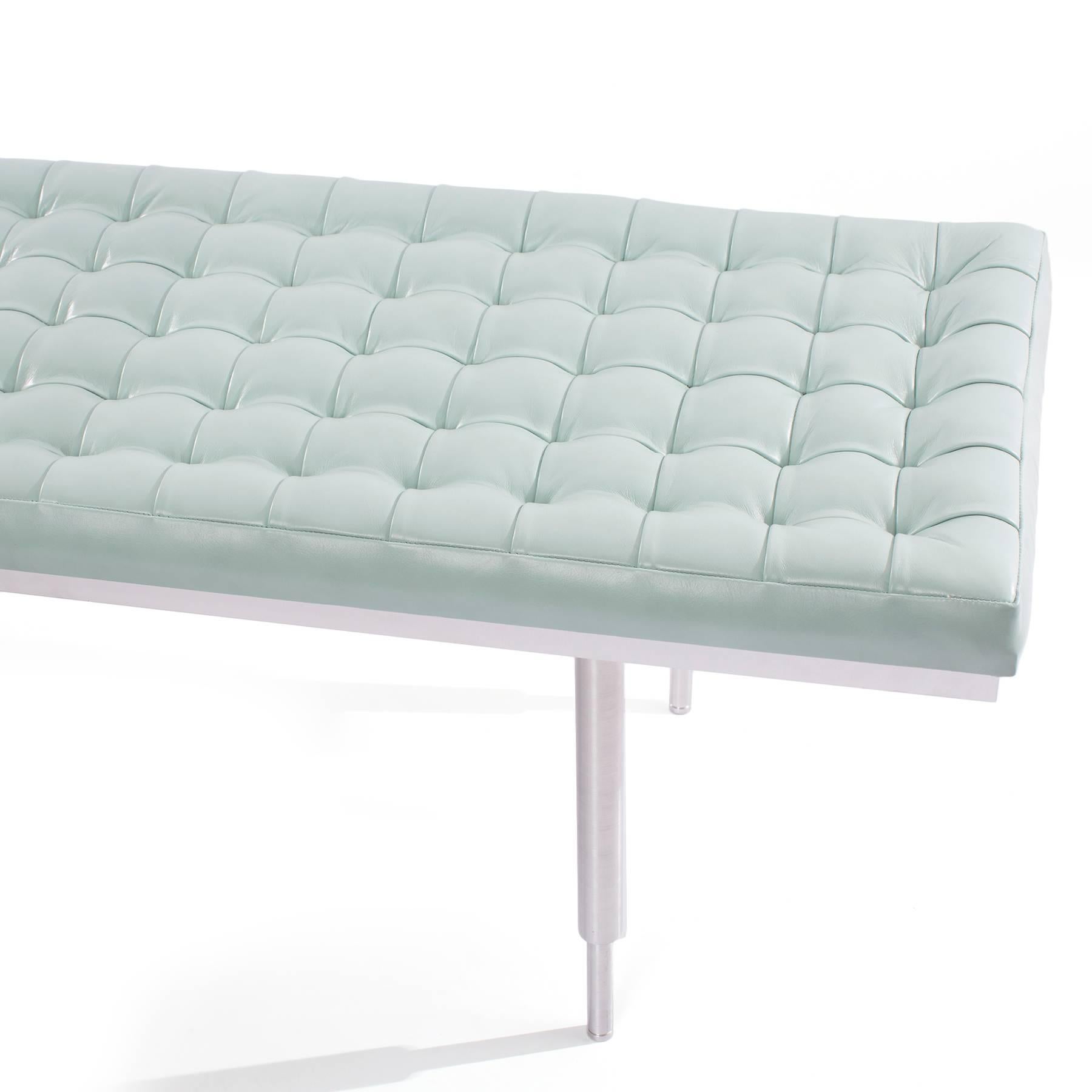 Mid-Century Modern  Micro Tufted Leather and Aluminum Bench